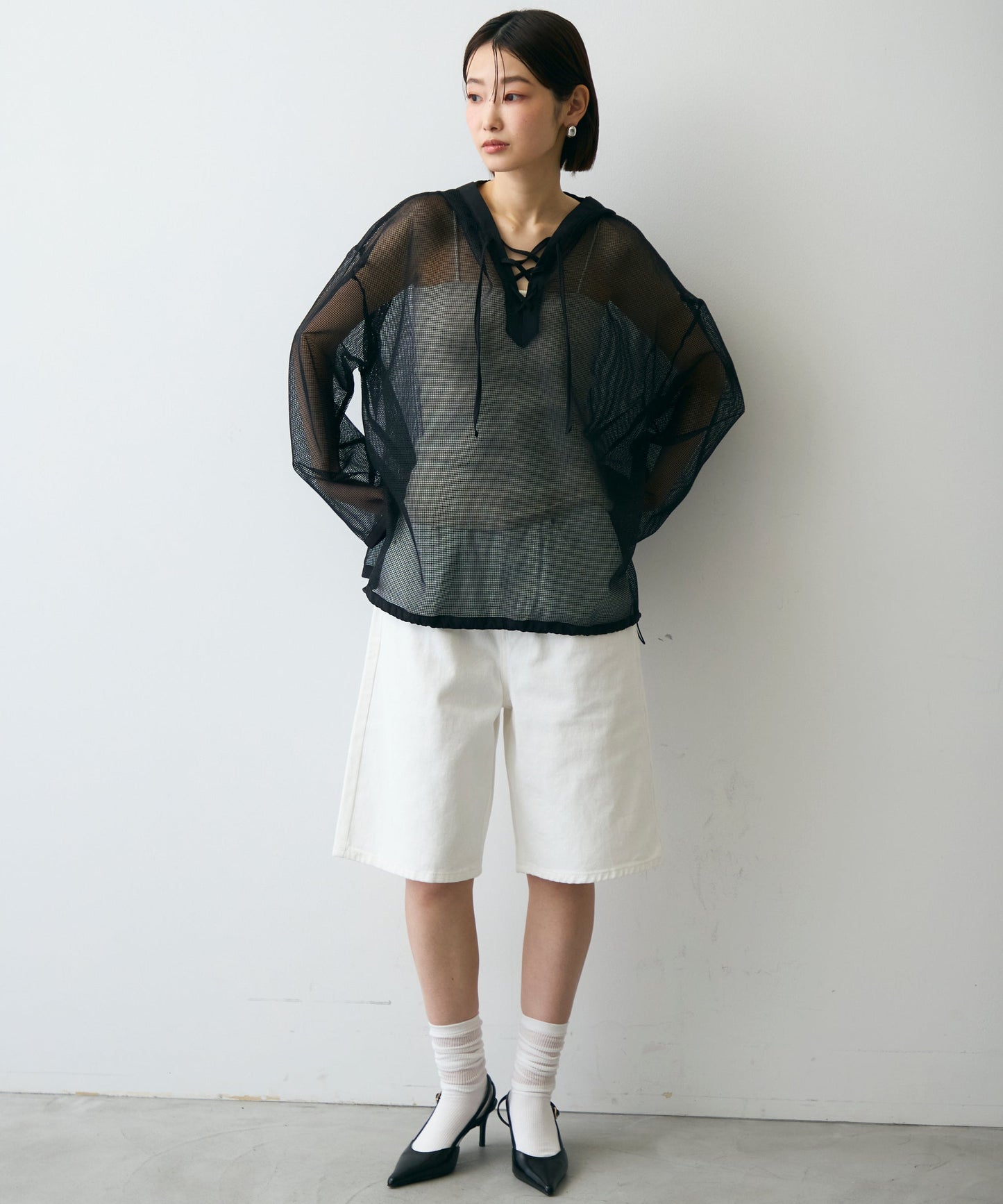 メッシュカットソーフーディープルオーバー