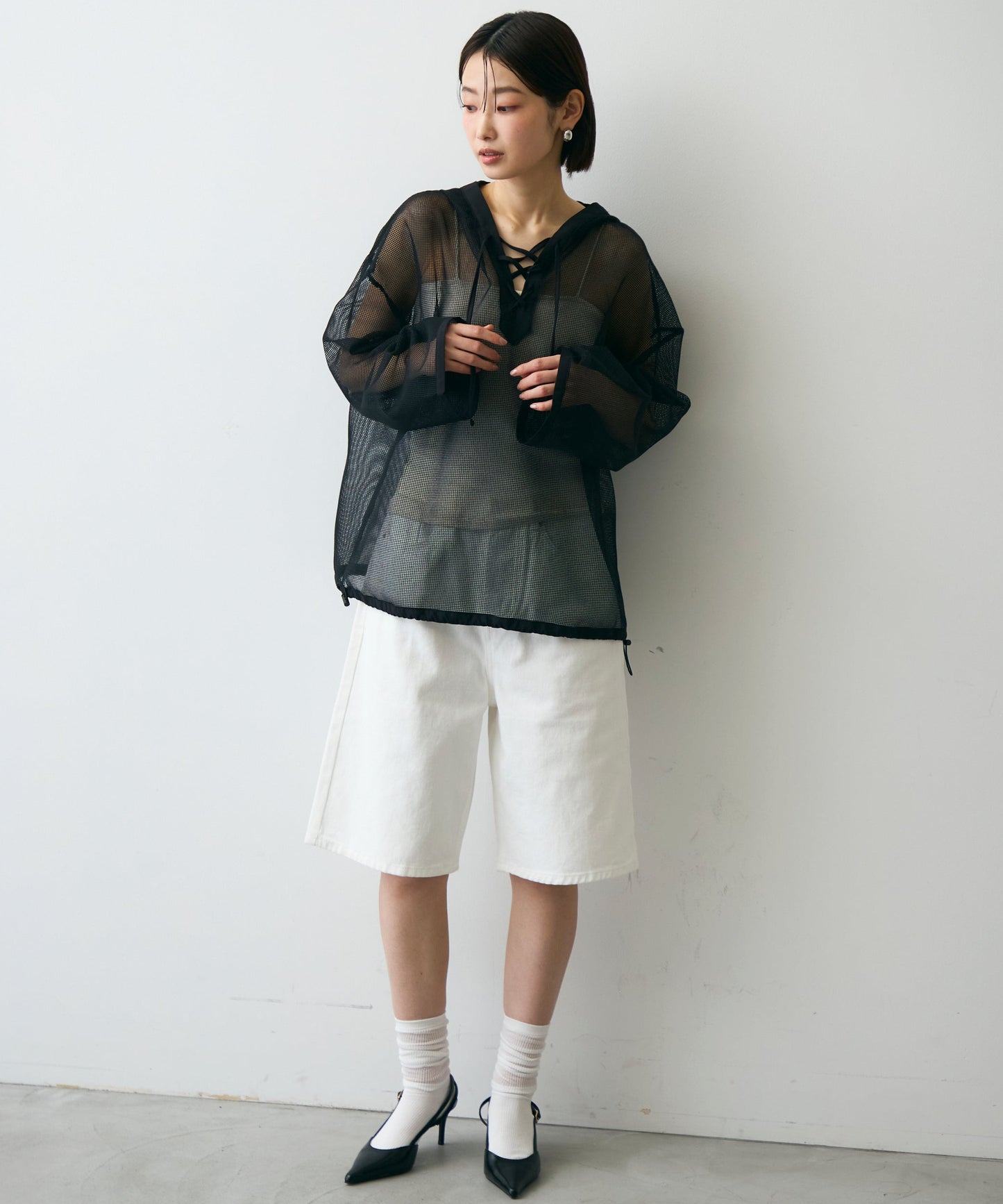 メッシュカットソーフーディープルオーバー