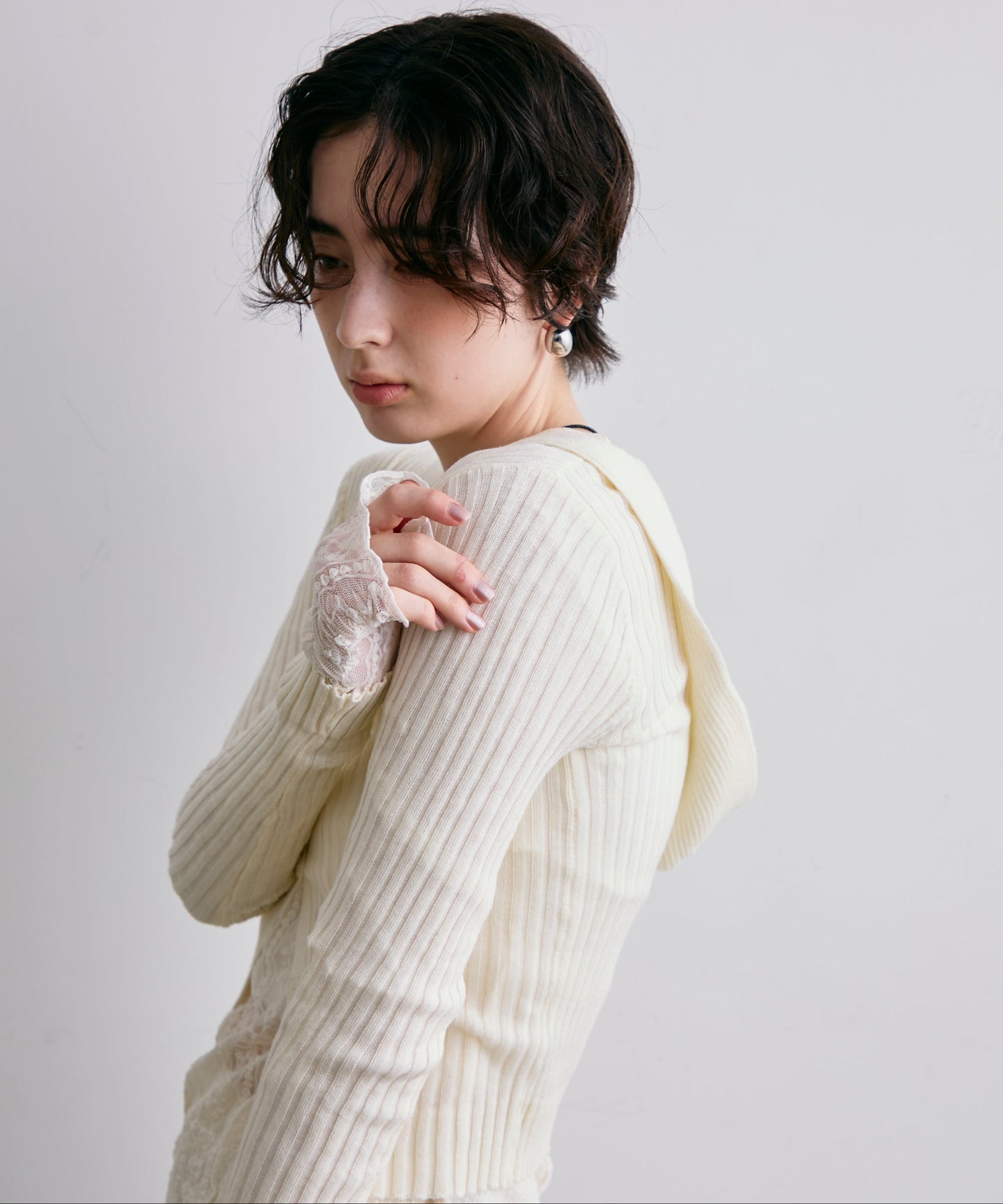 リブフーディーニット