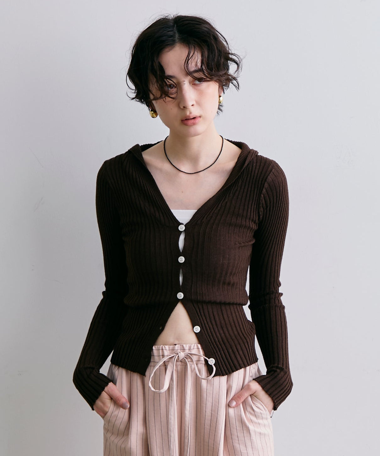 リブフーディーニット