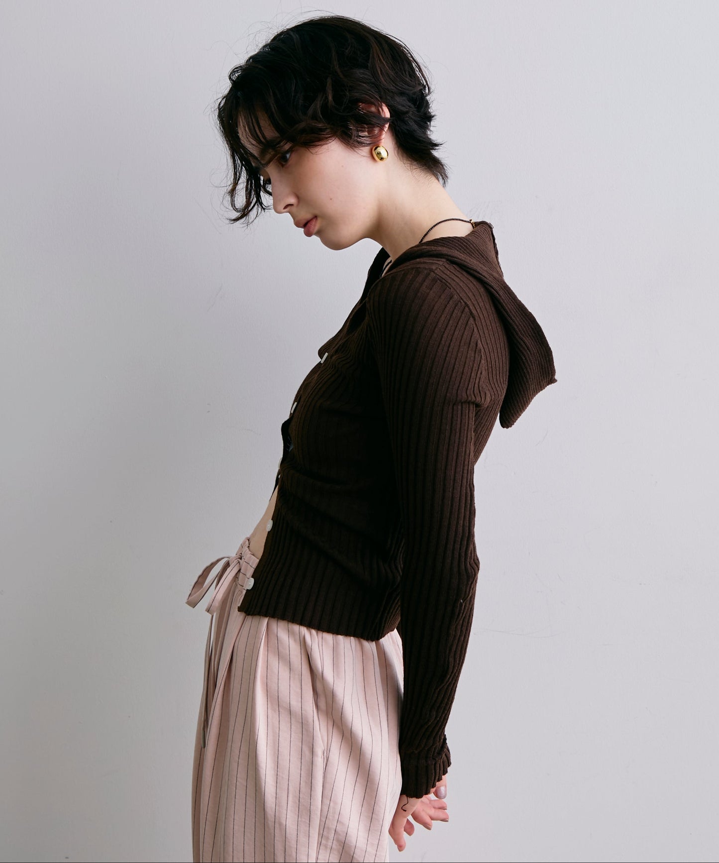 リブフーディーニット