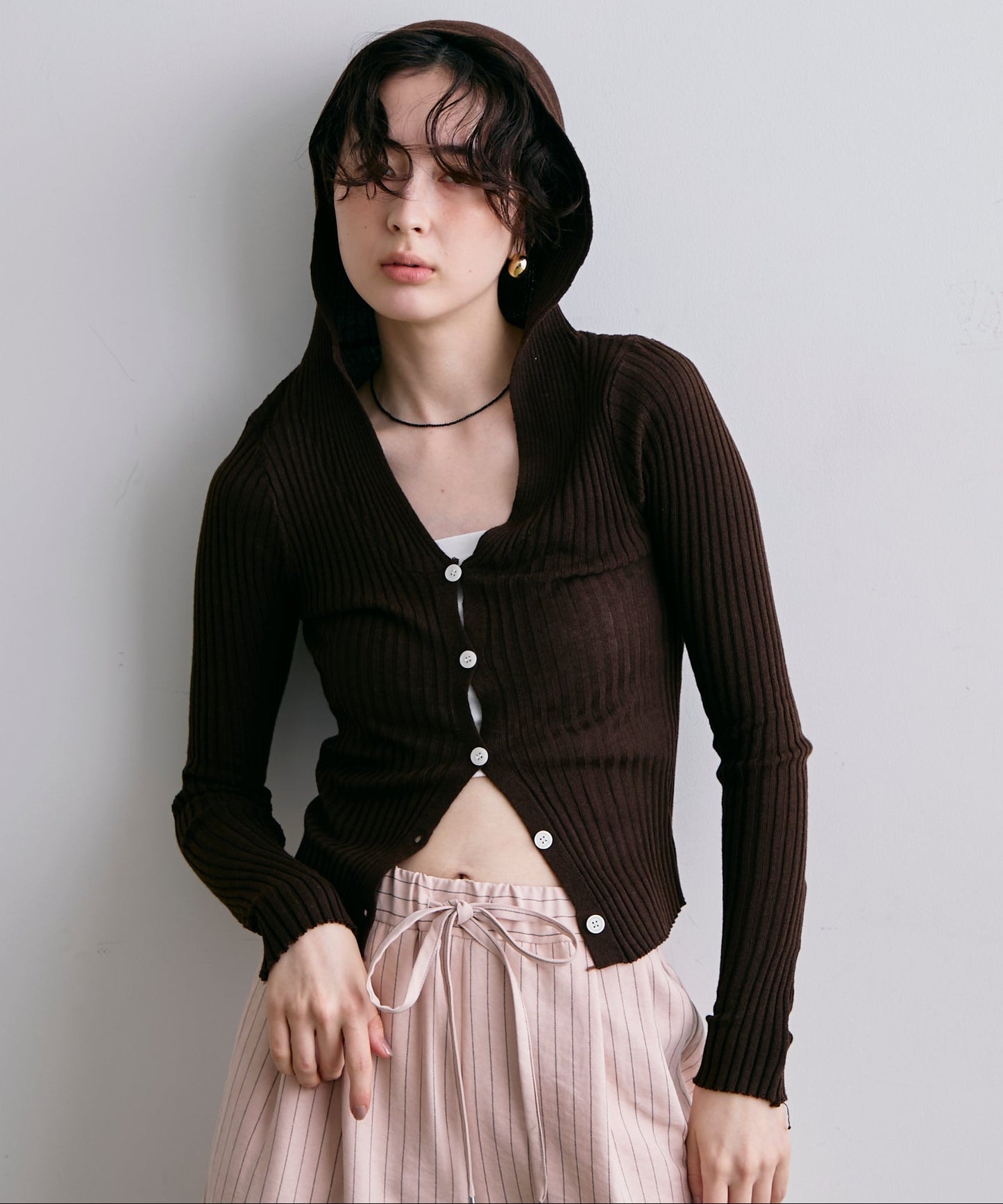 リブフーディーニット