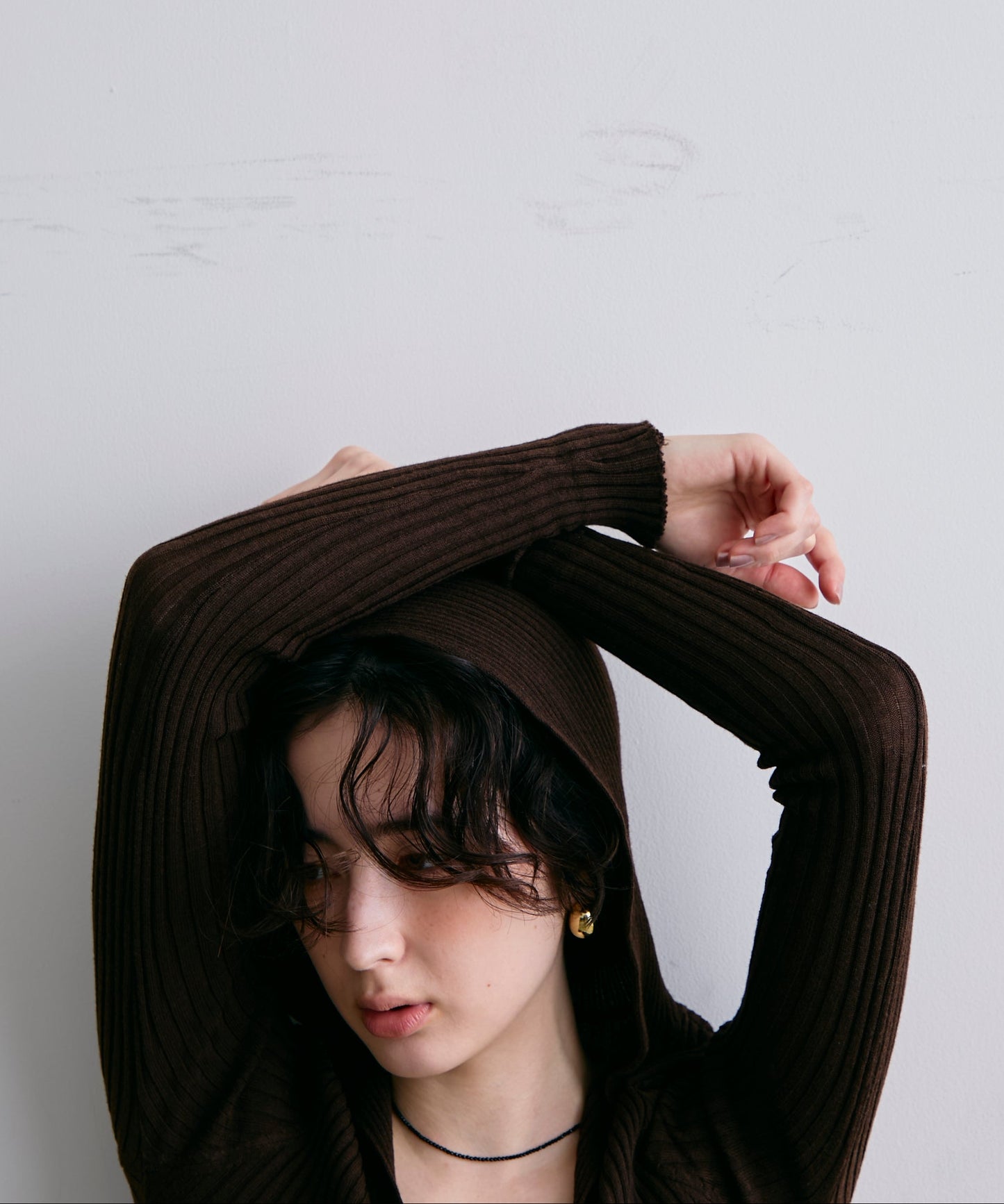 リブフーディーニット