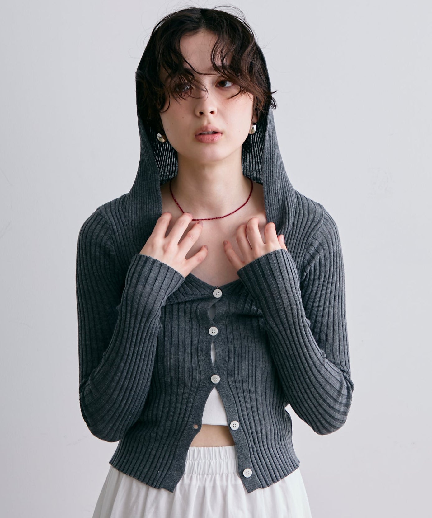 リブフーディーニット