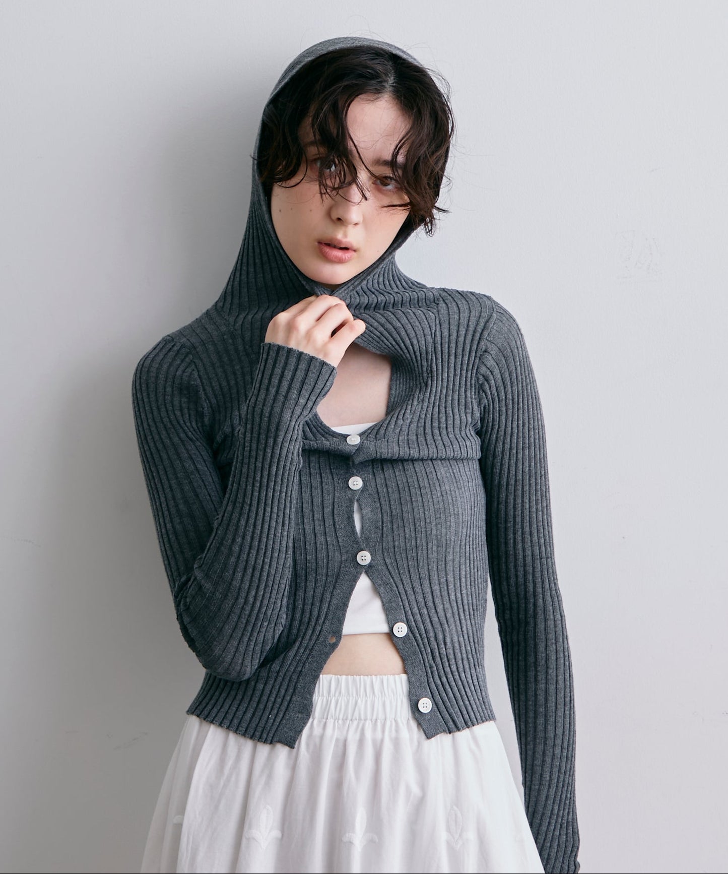 リブフーディーニット