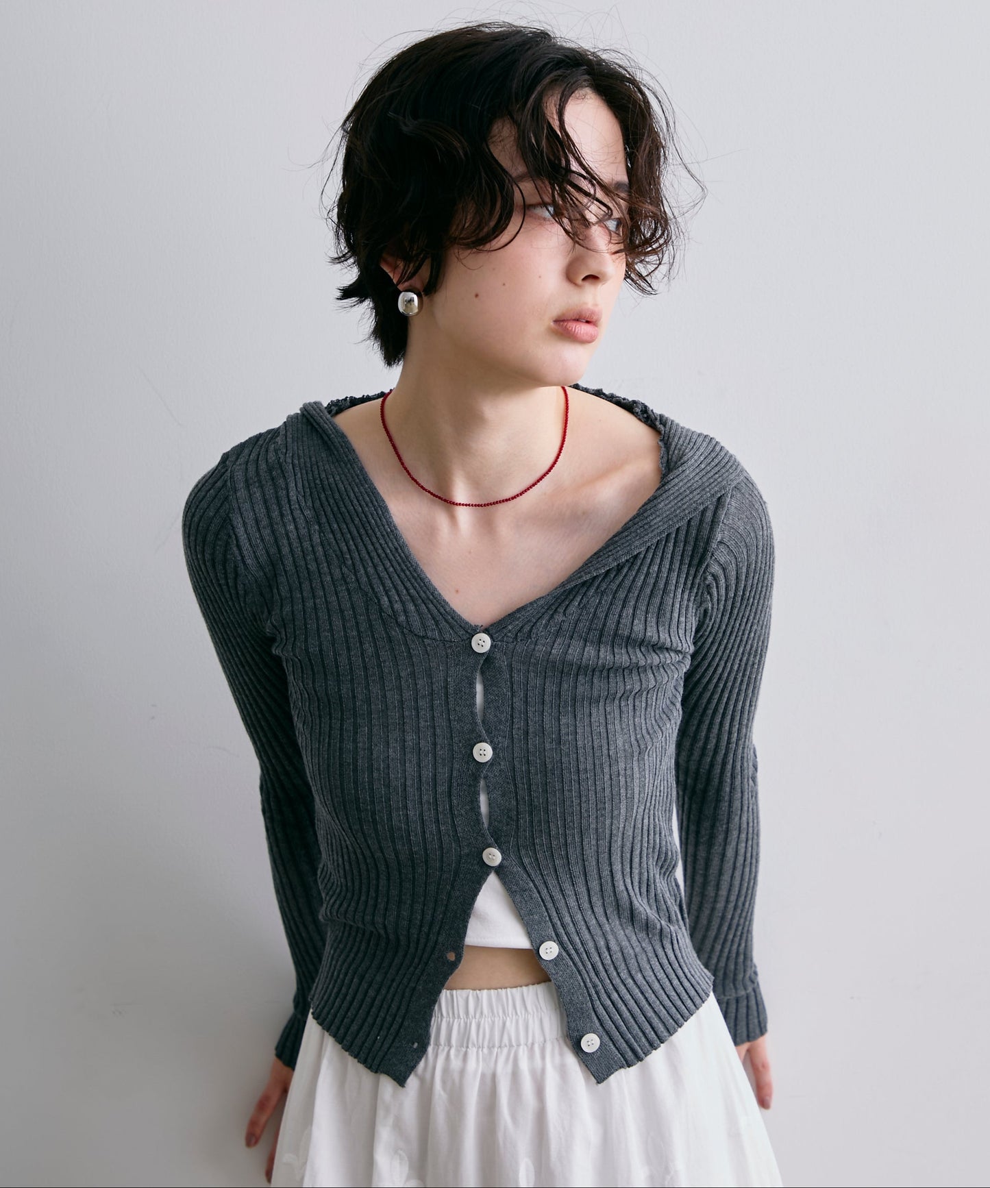 リブフーディーニット