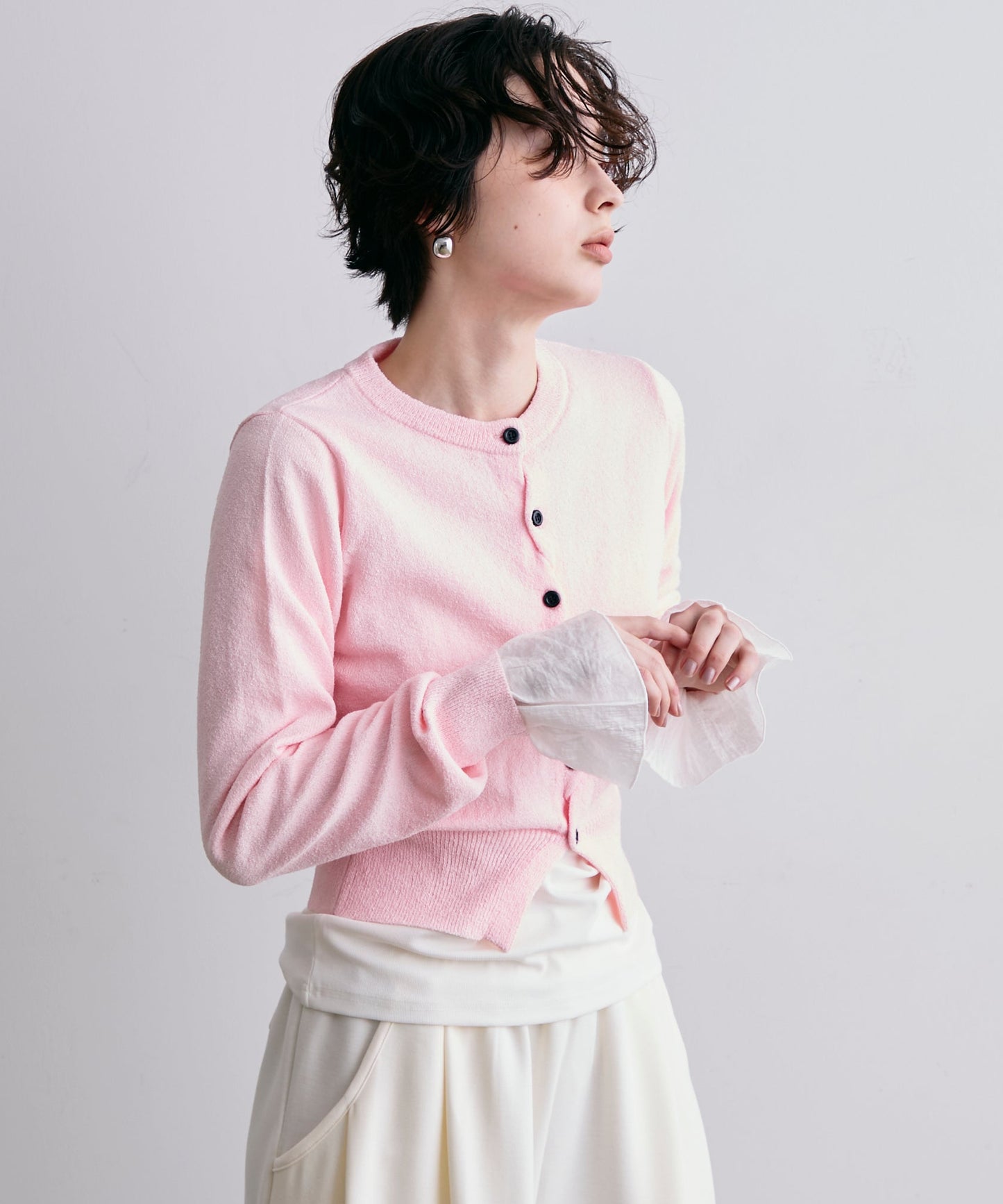 ループヤーンクロスボタンカーディガン