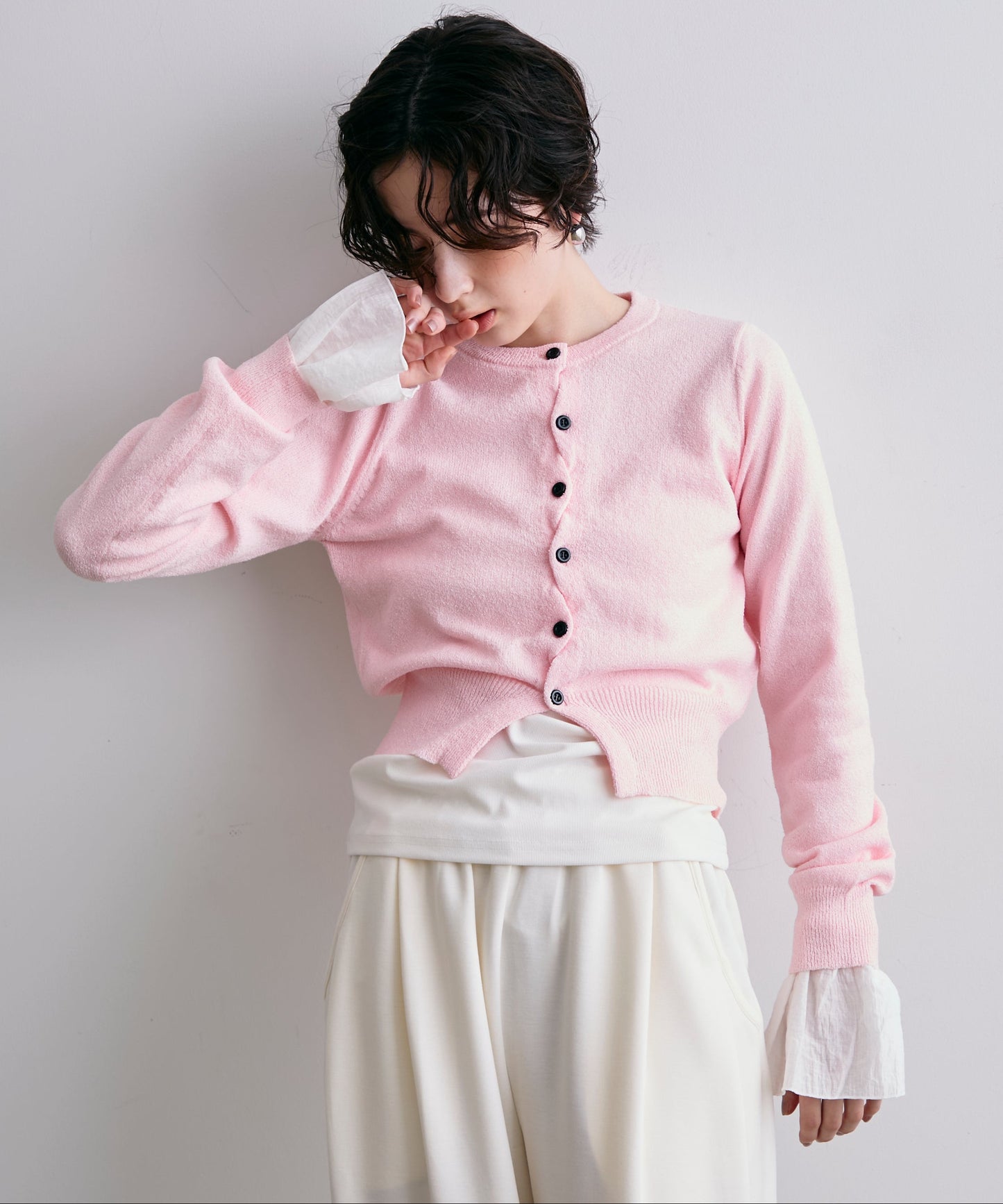 ループヤーンクロスボタンカーディガン