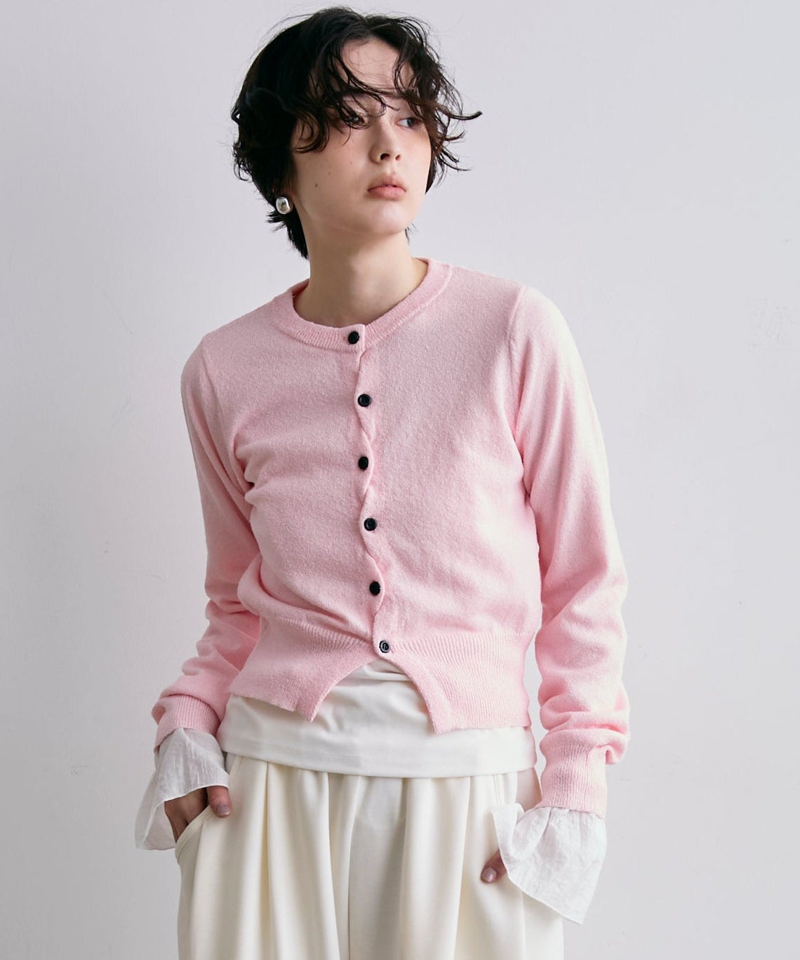 ループヤーンクロスボタンカーディガン