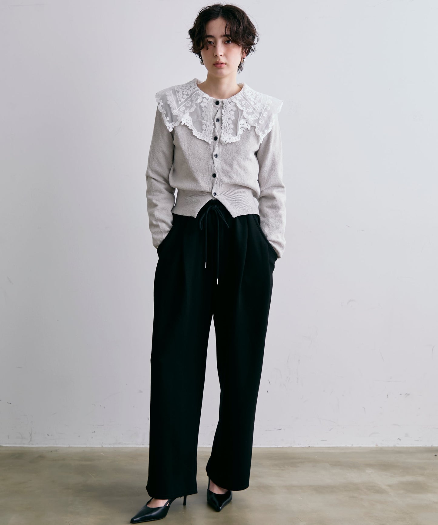 ループヤーンクロスボタンカーディガン