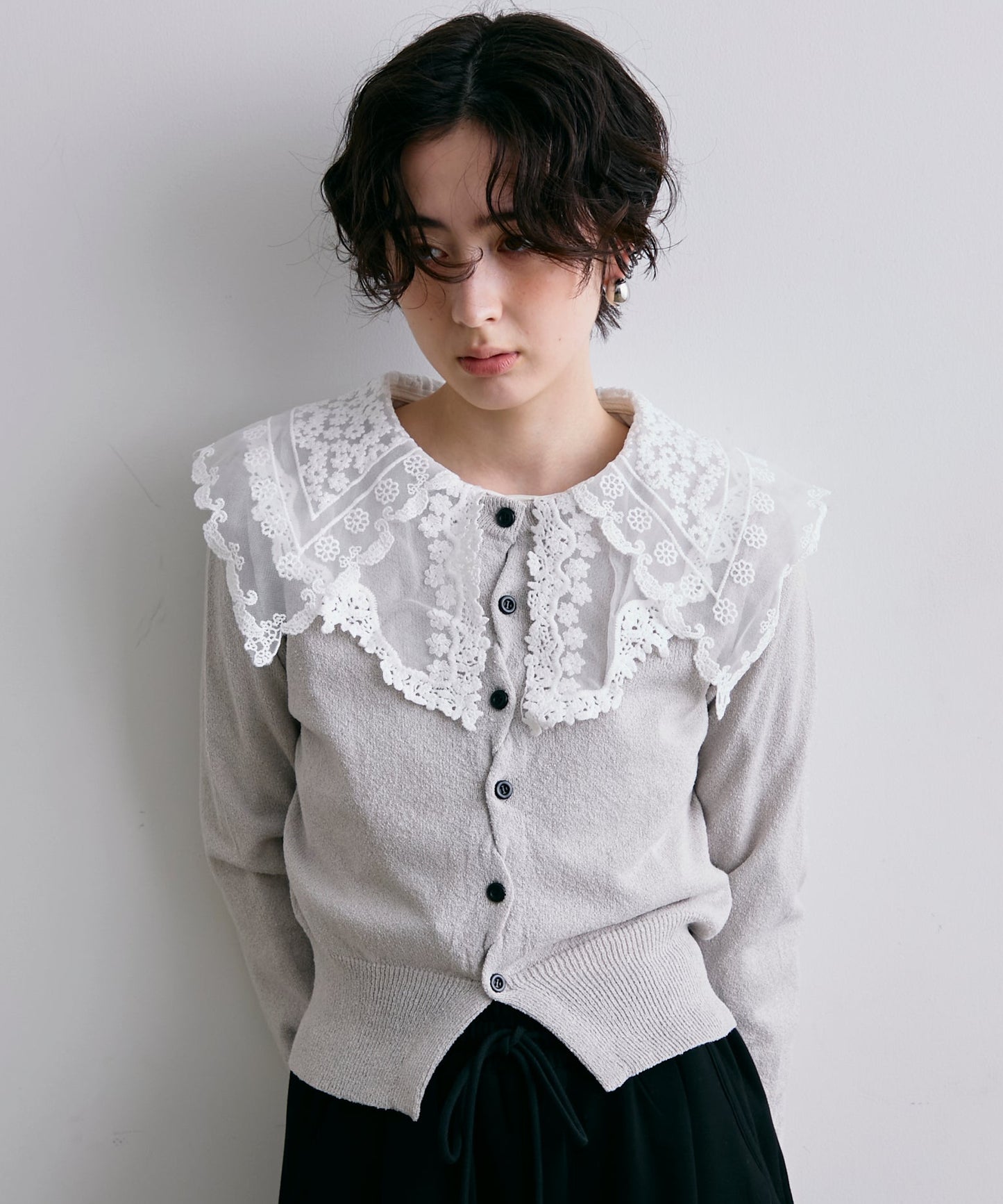 ループヤーンクロスボタンカーディガン