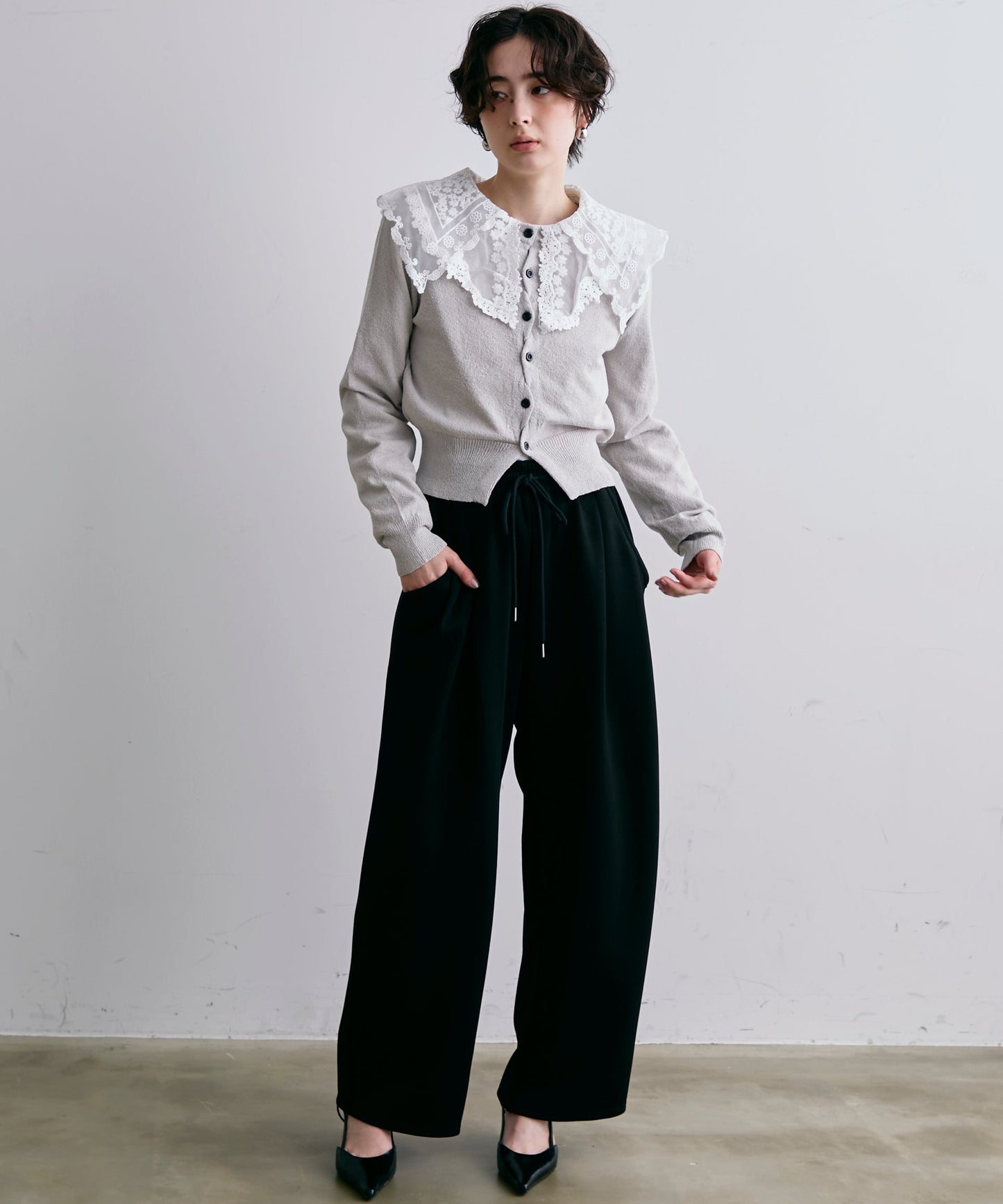 ループヤーンクロスボタンカーディガン