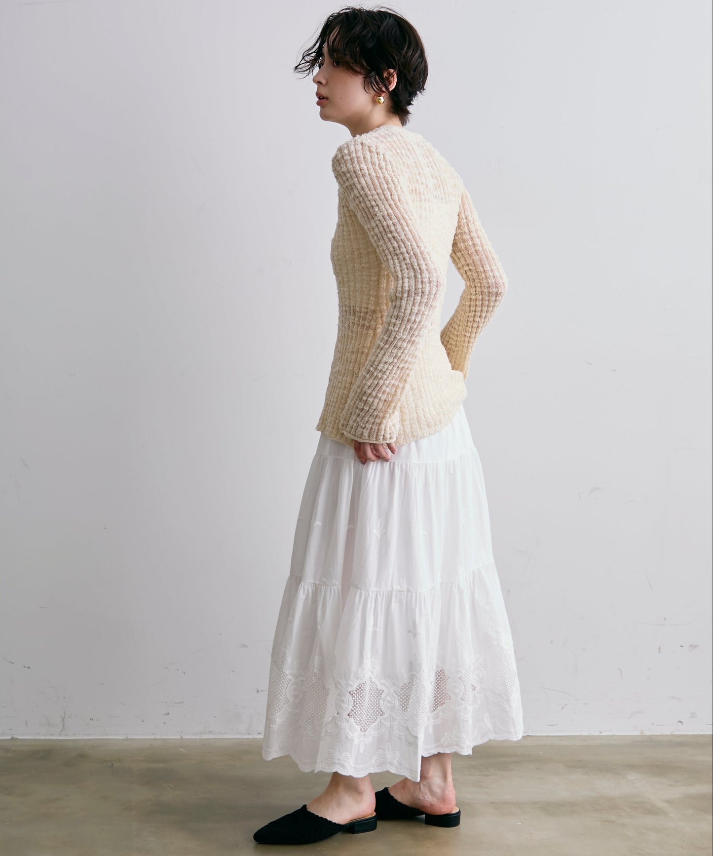 スラブループヤーン多釦カーディガン