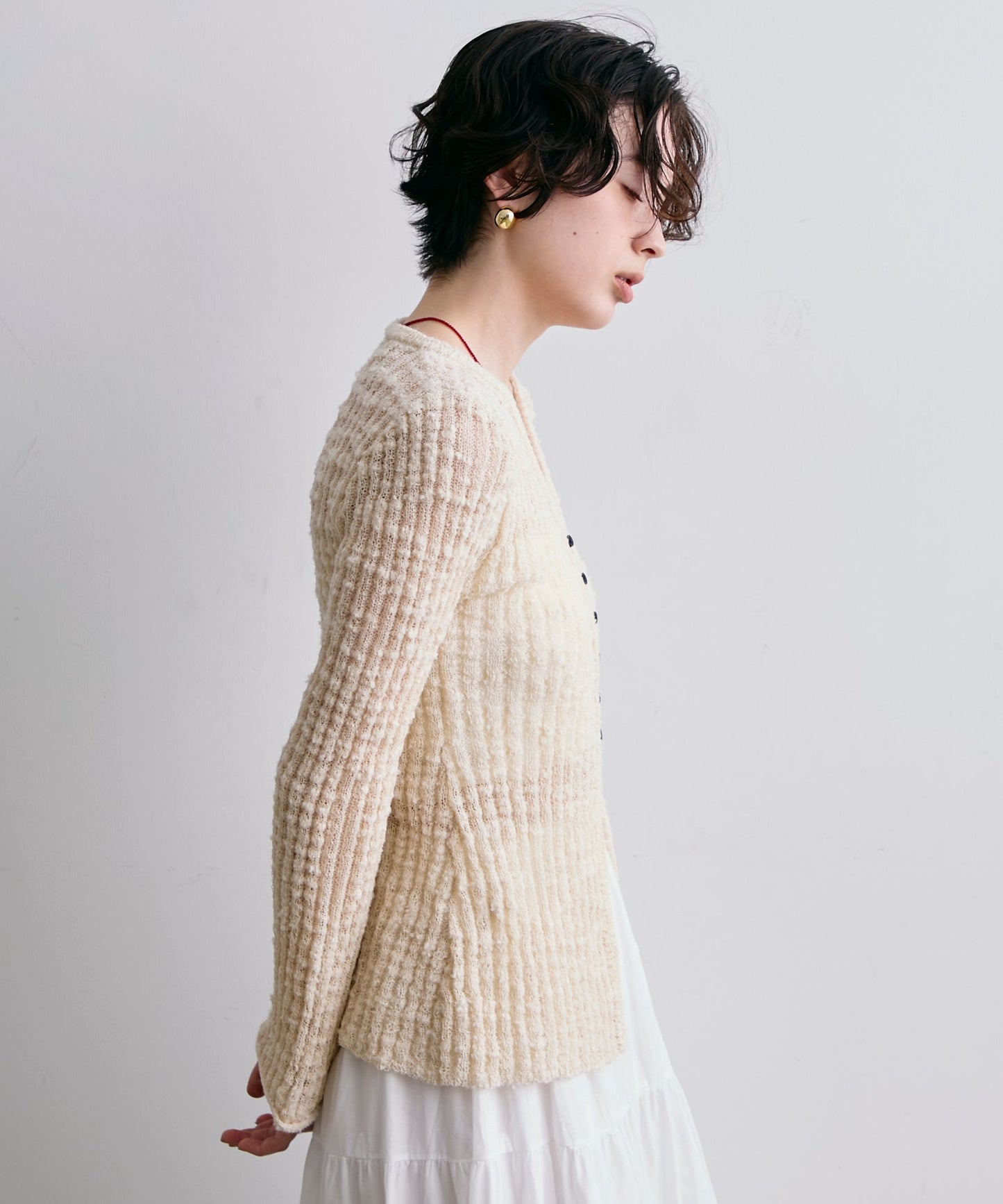 スラブループヤーン多釦カーディガン