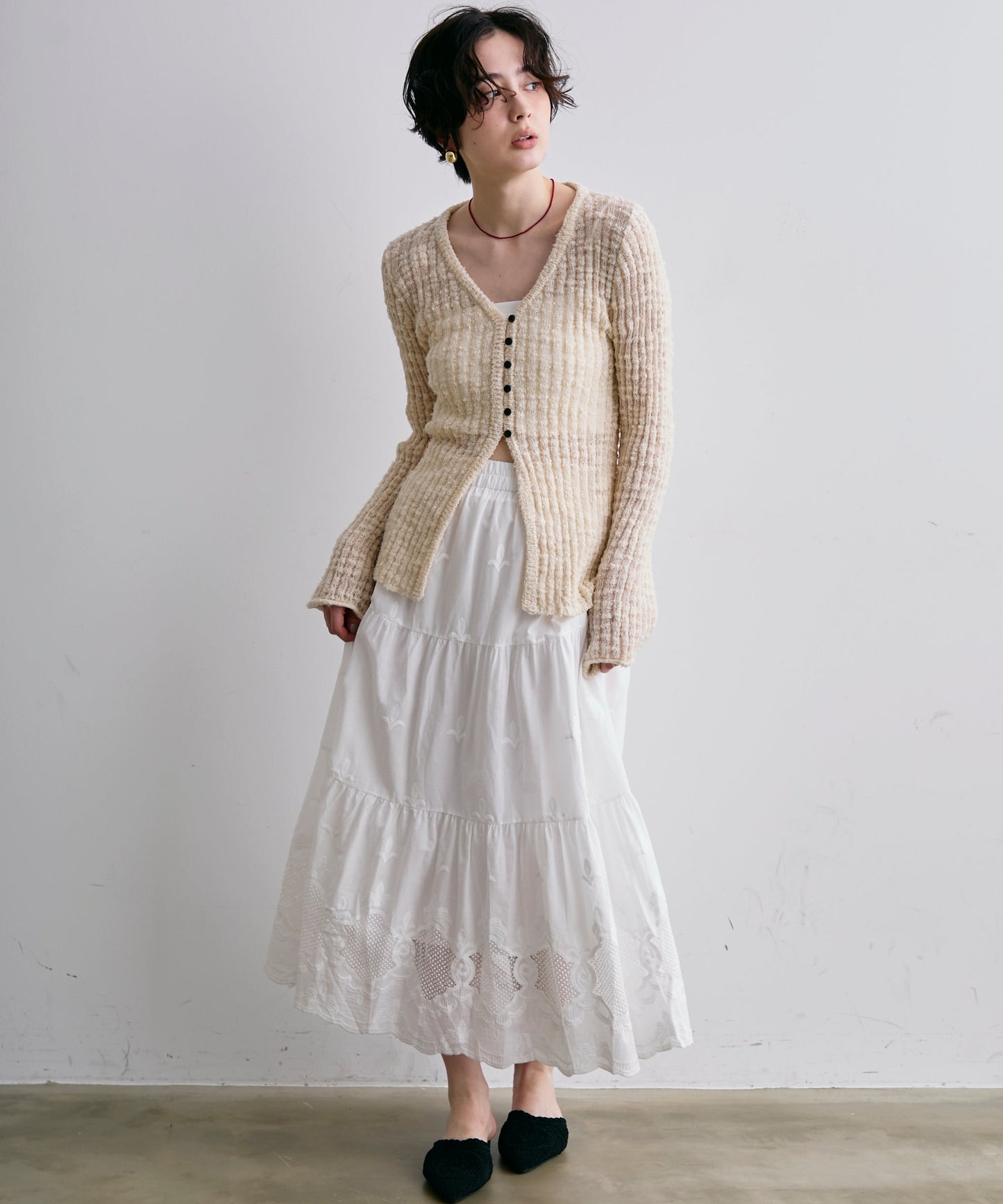 スラブループヤーン多釦カーディガン