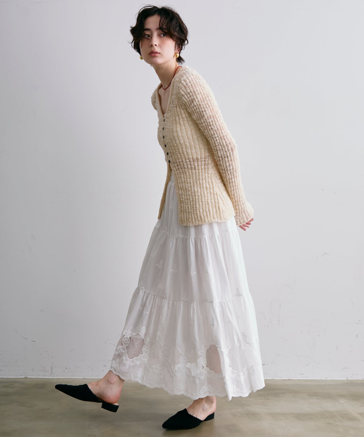 スラブループヤーン多釦カーディガン