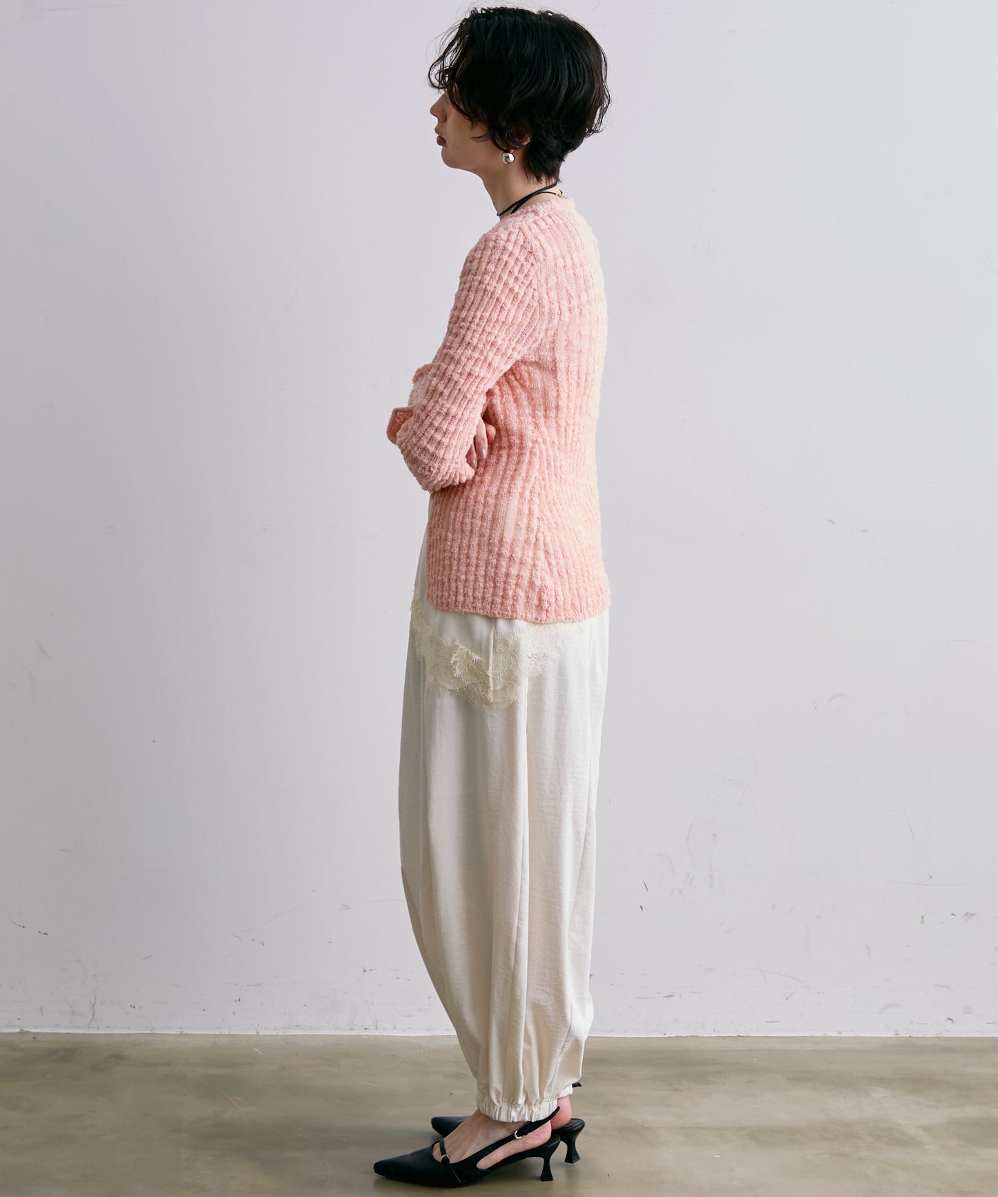 スラブループヤーン多釦カーディガン