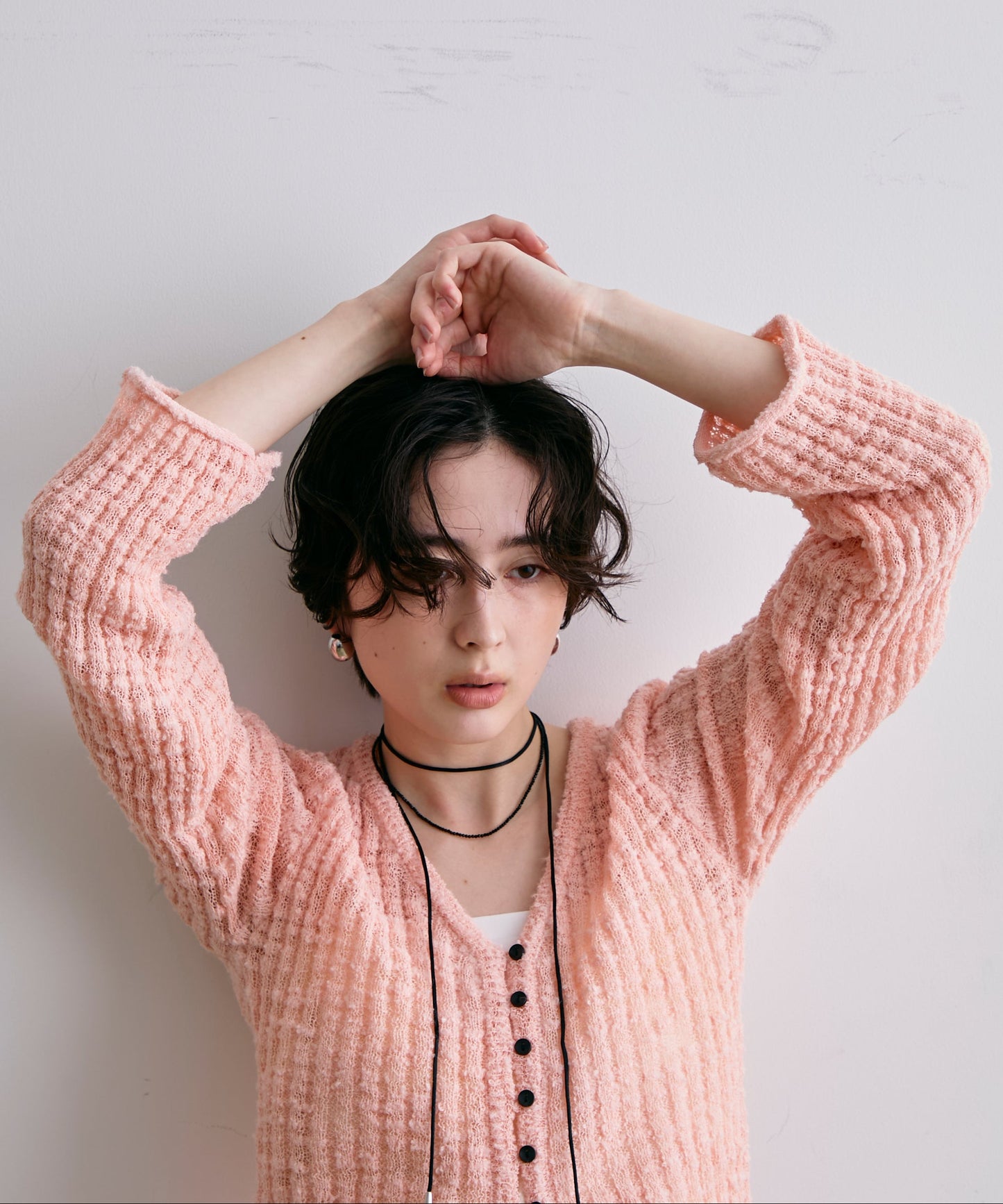 スラブループヤーン多釦カーディガン