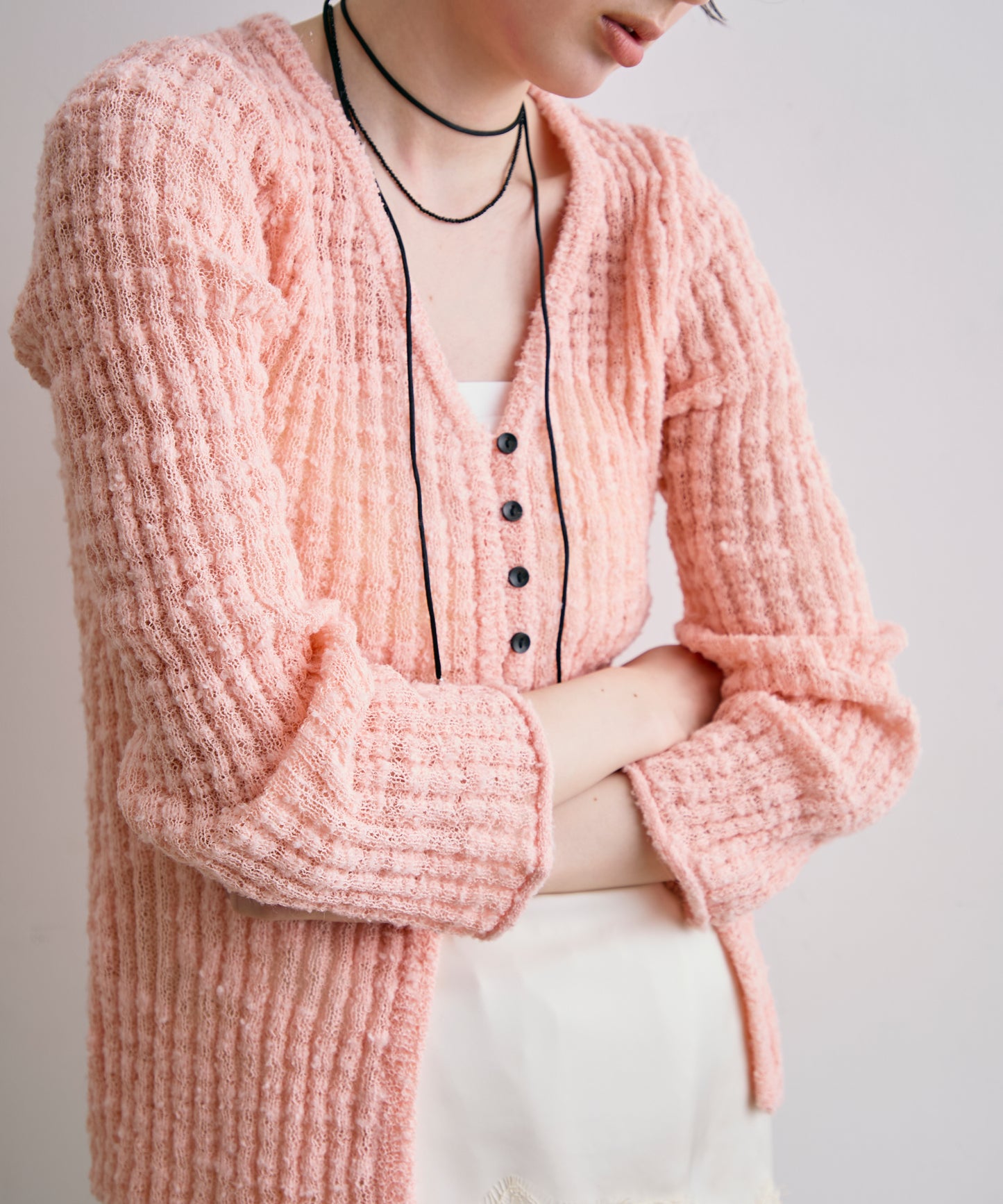 スラブループヤーン多釦カーディガン