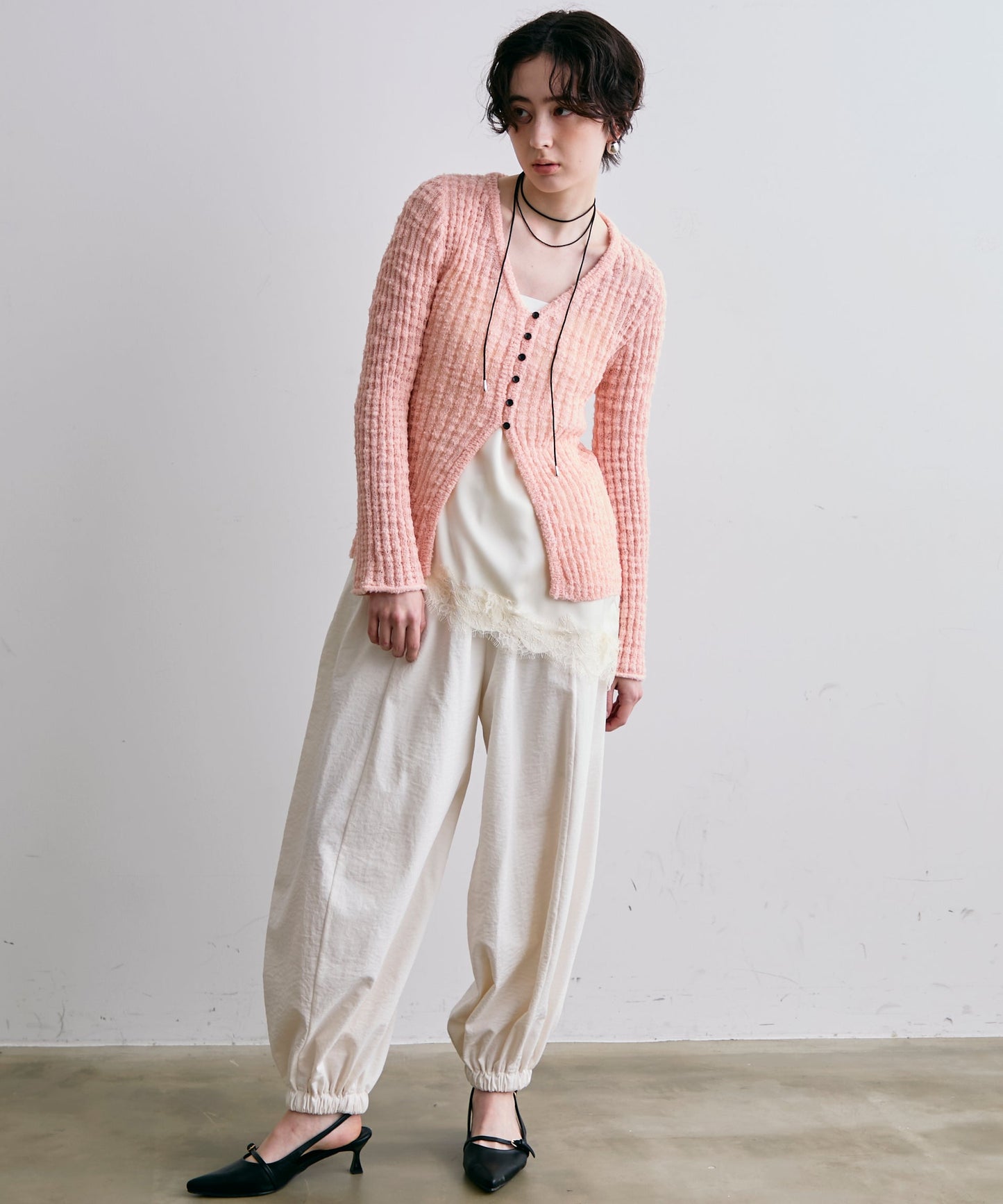 スラブループヤーン多釦カーディガン