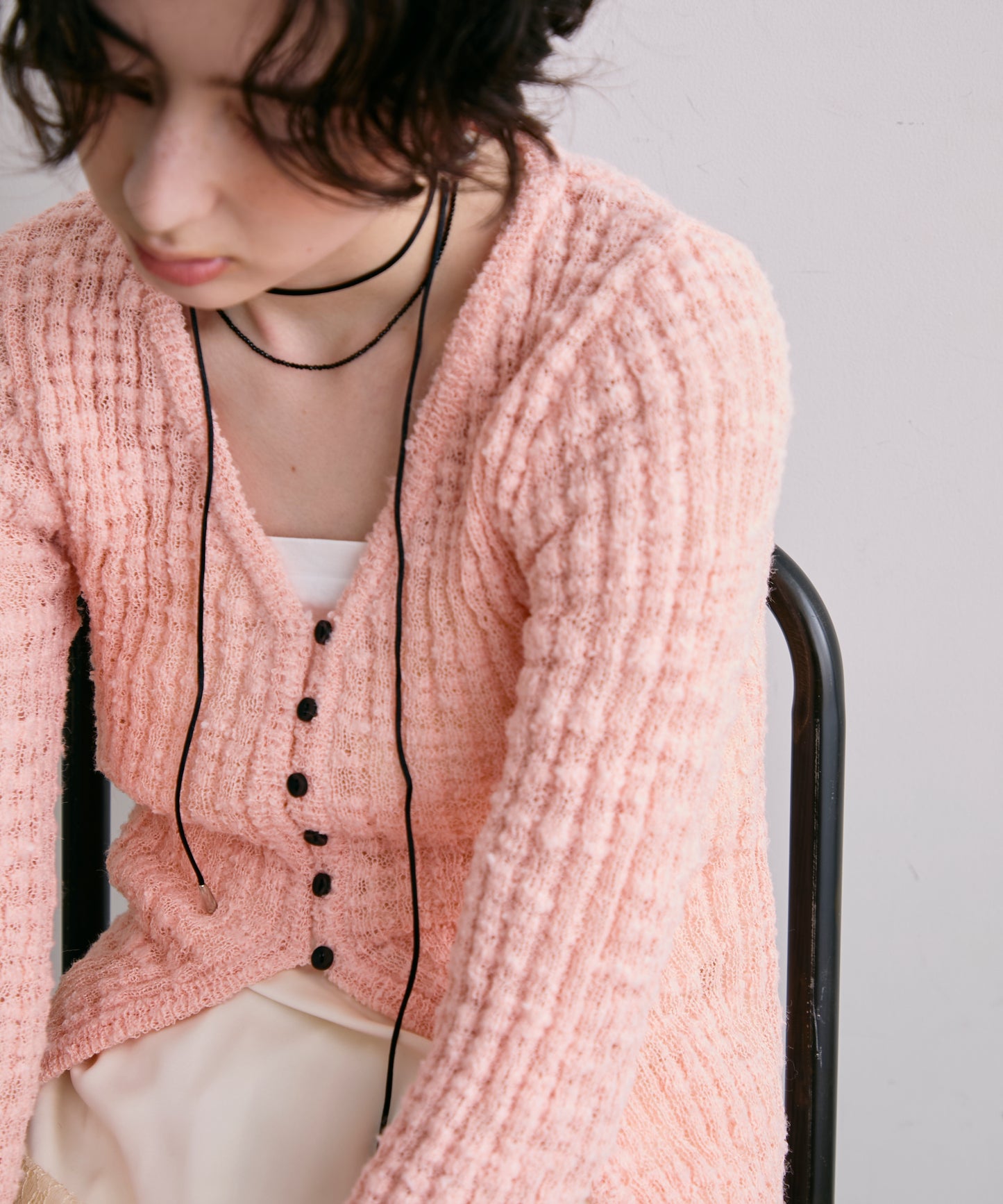 スラブループヤーン多釦カーディガン