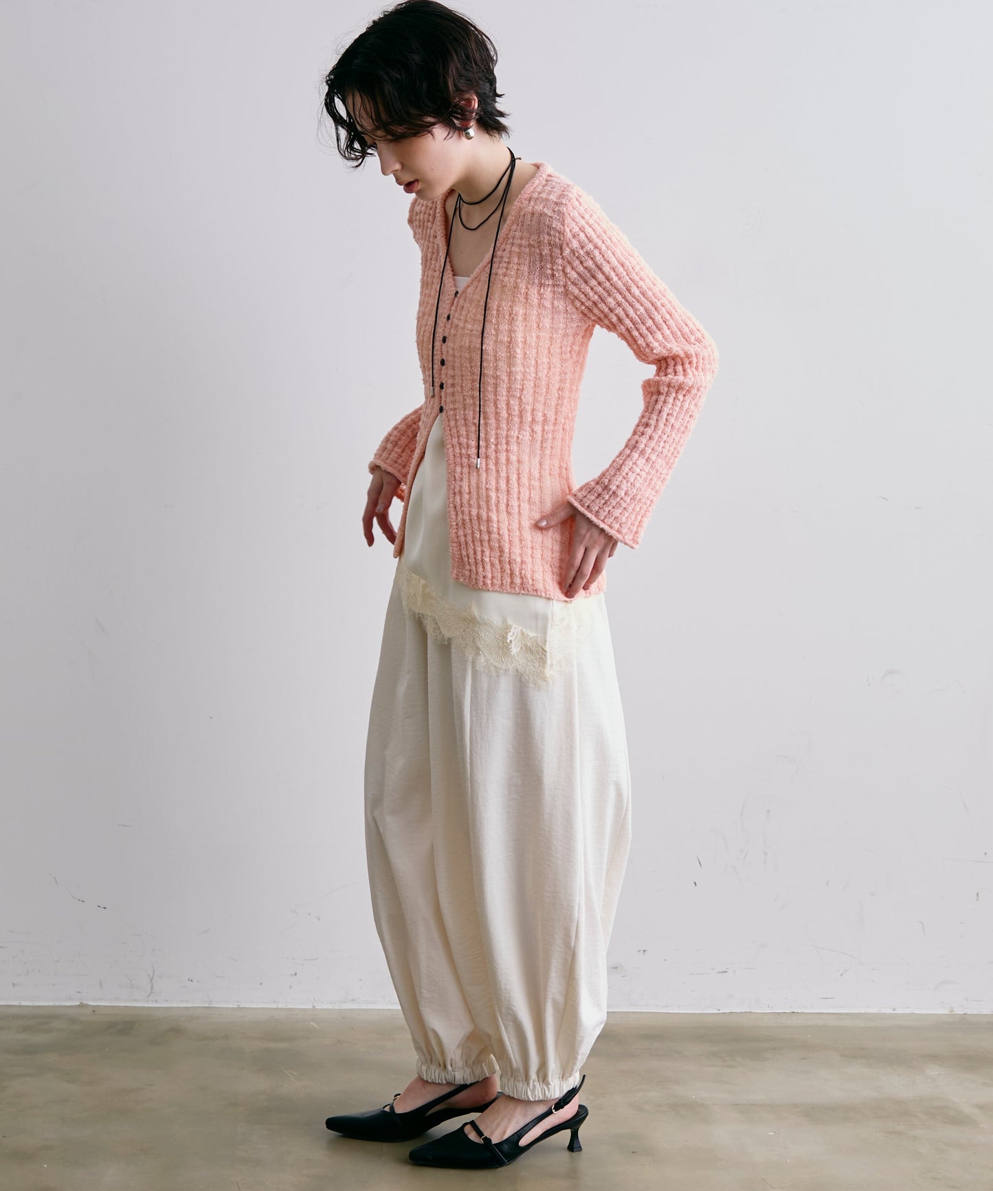 スラブループヤーン多釦カーディガン