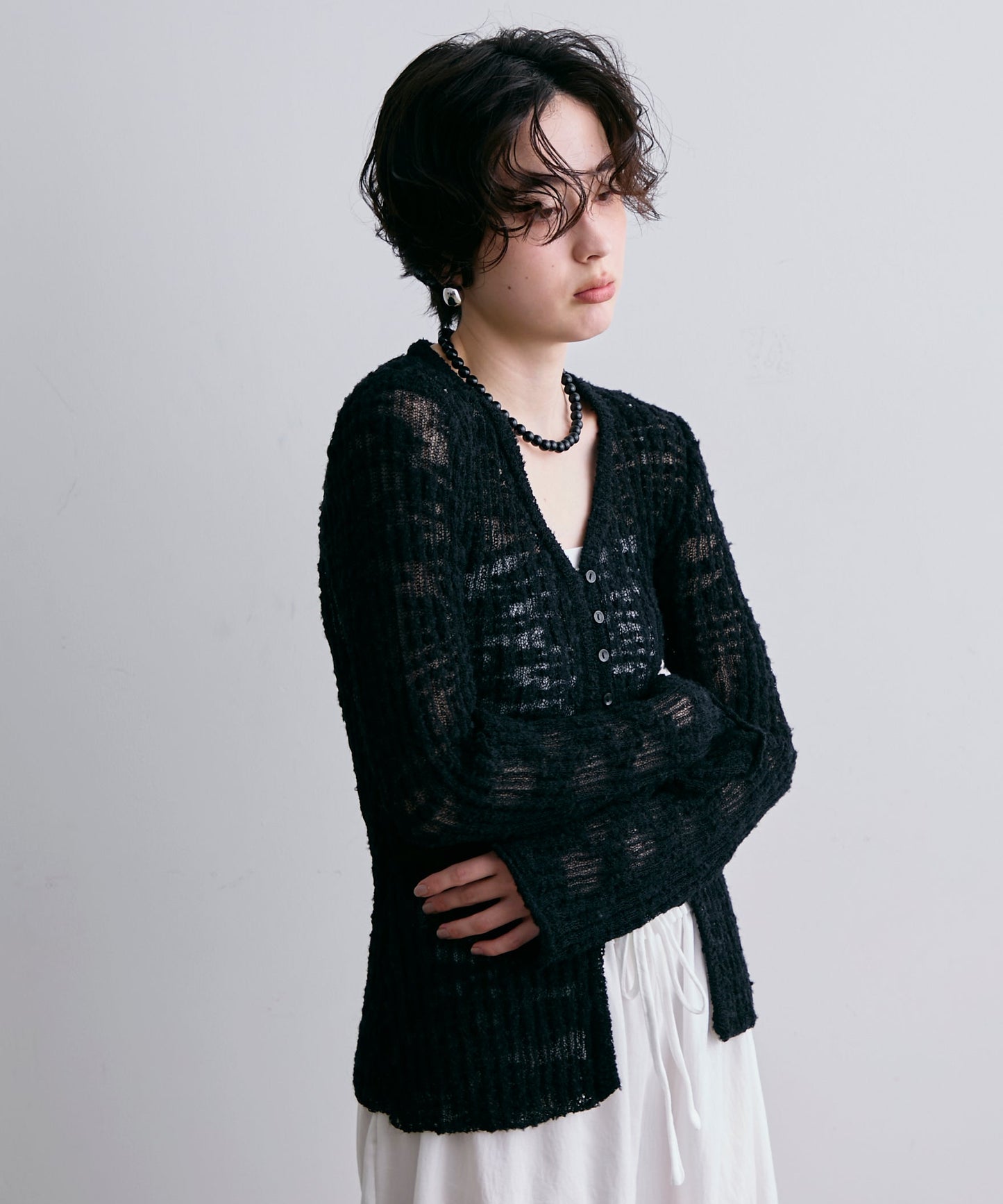 スラブループヤーン多釦カーディガン