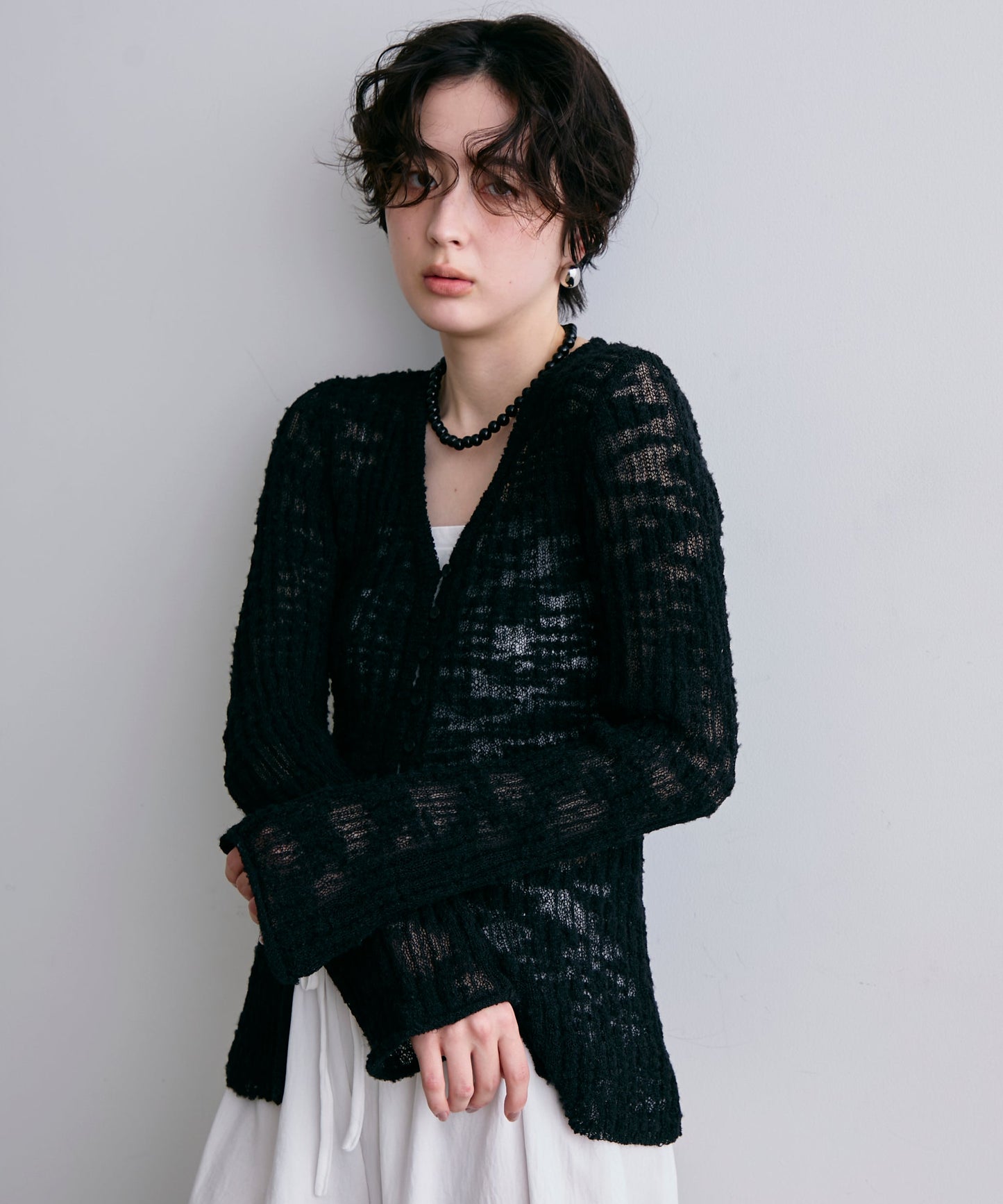 スラブループヤーン多釦カーディガン