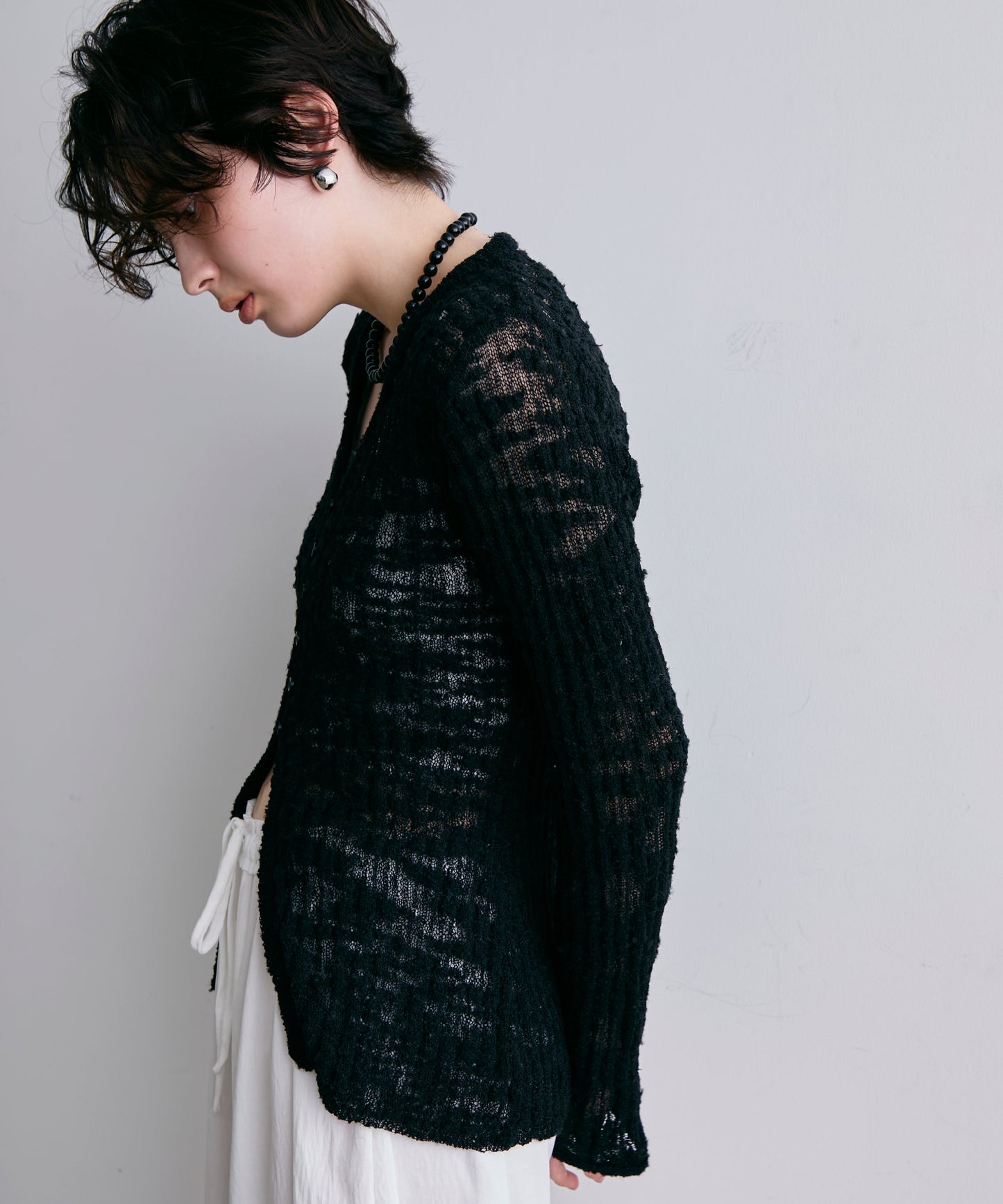 スラブループヤーン多釦カーディガン