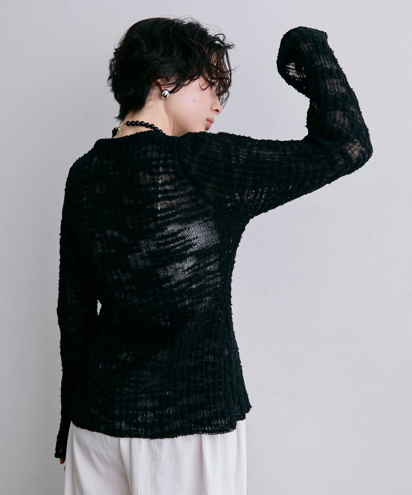 スラブループヤーン多釦カーディガン