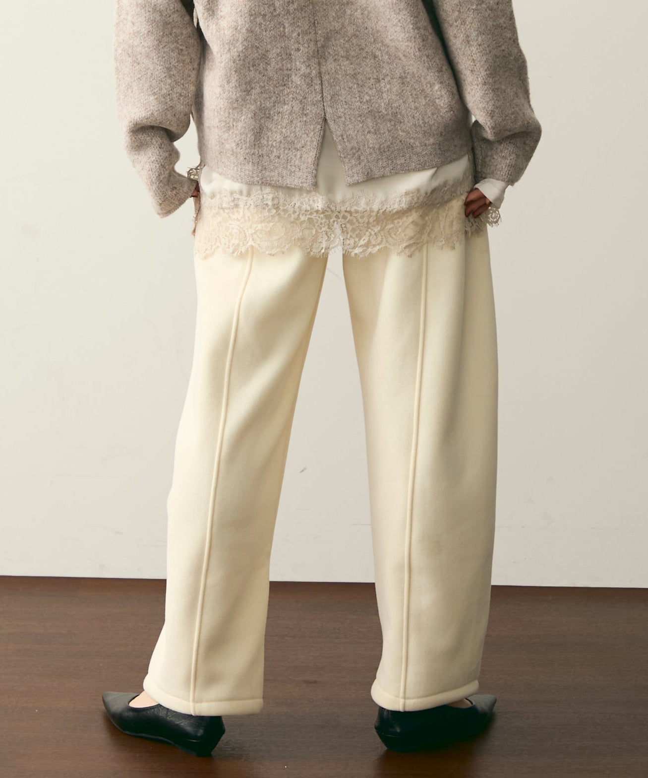 ウエストドロスト裏起毛スウェットカーブパンツ