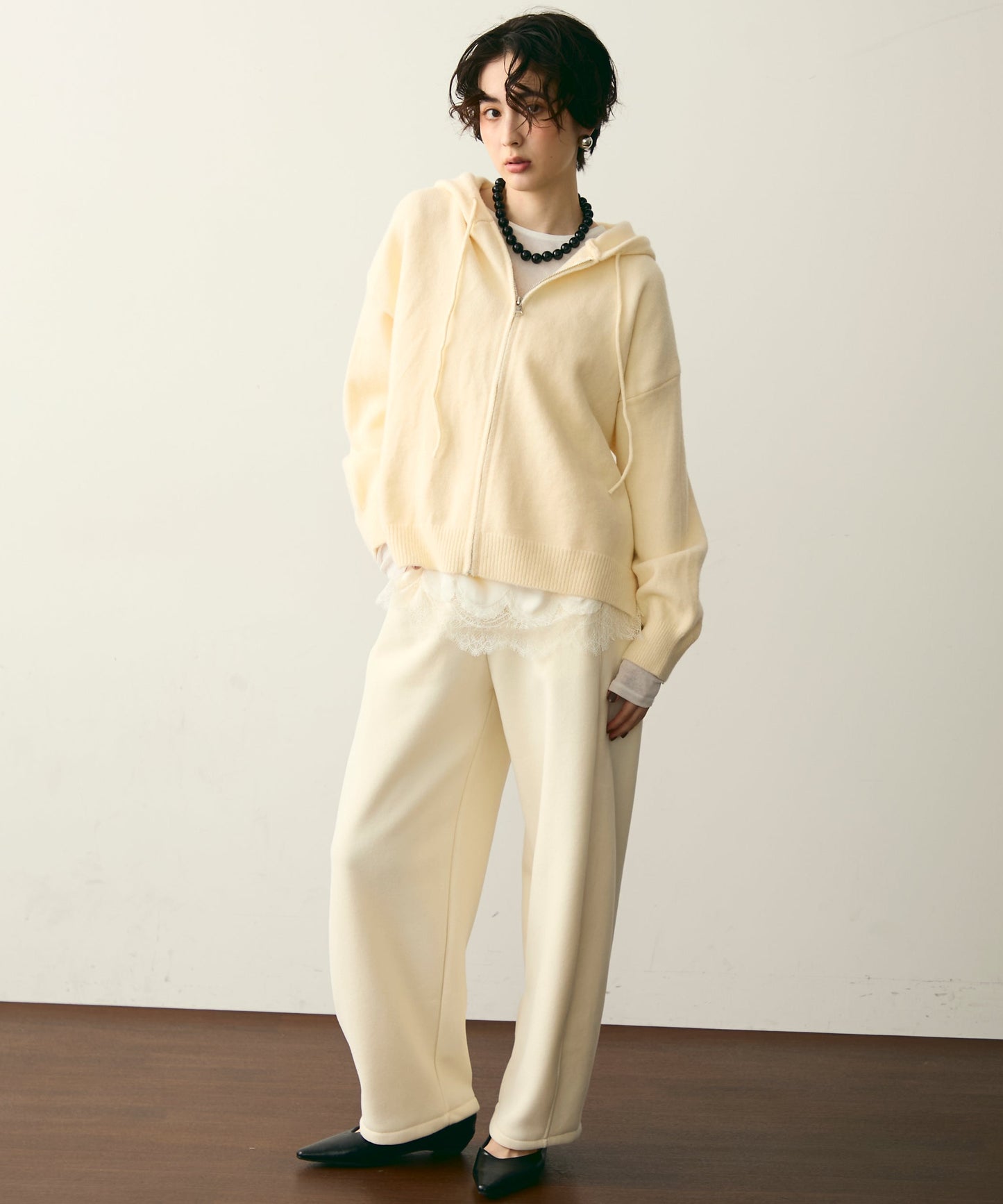 ウエストドロスト裏起毛スウェットカーブパンツ