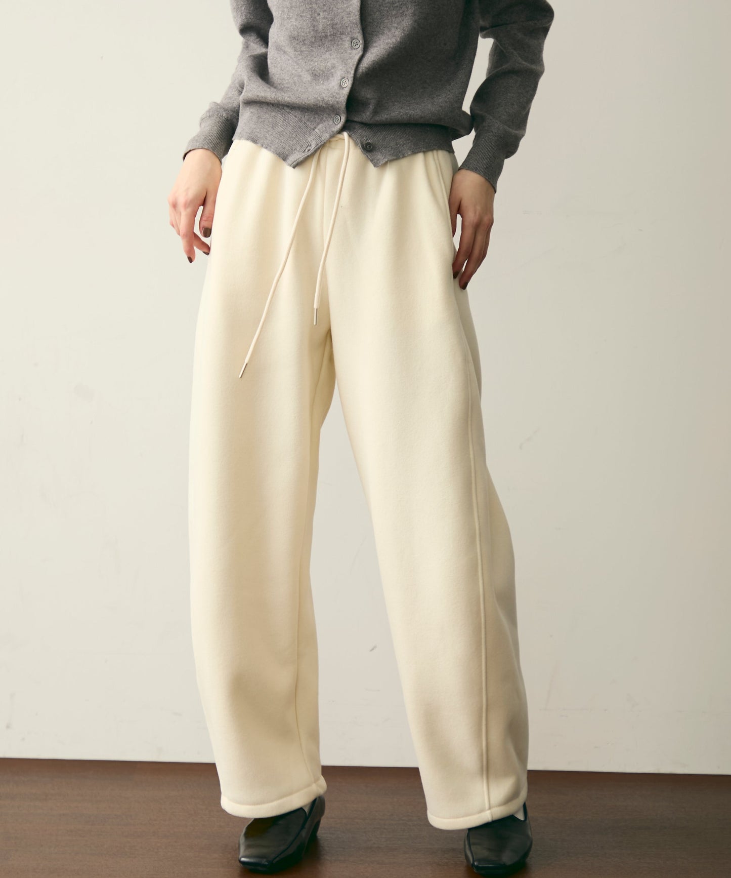 ウエストドロスト裏起毛スウェットカーブパンツ