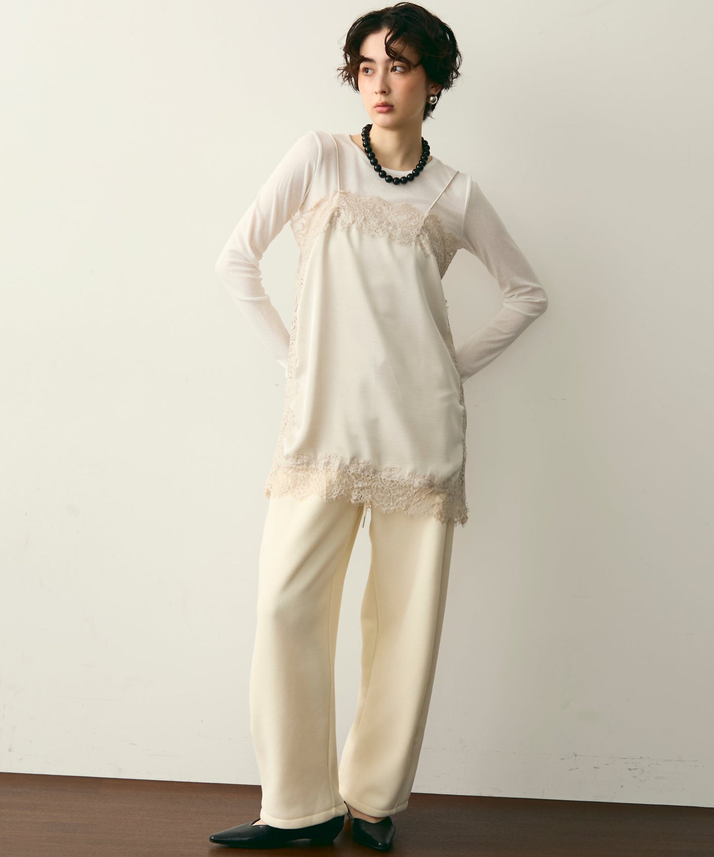 ウエストドロスト裏起毛スウェットカーブパンツ