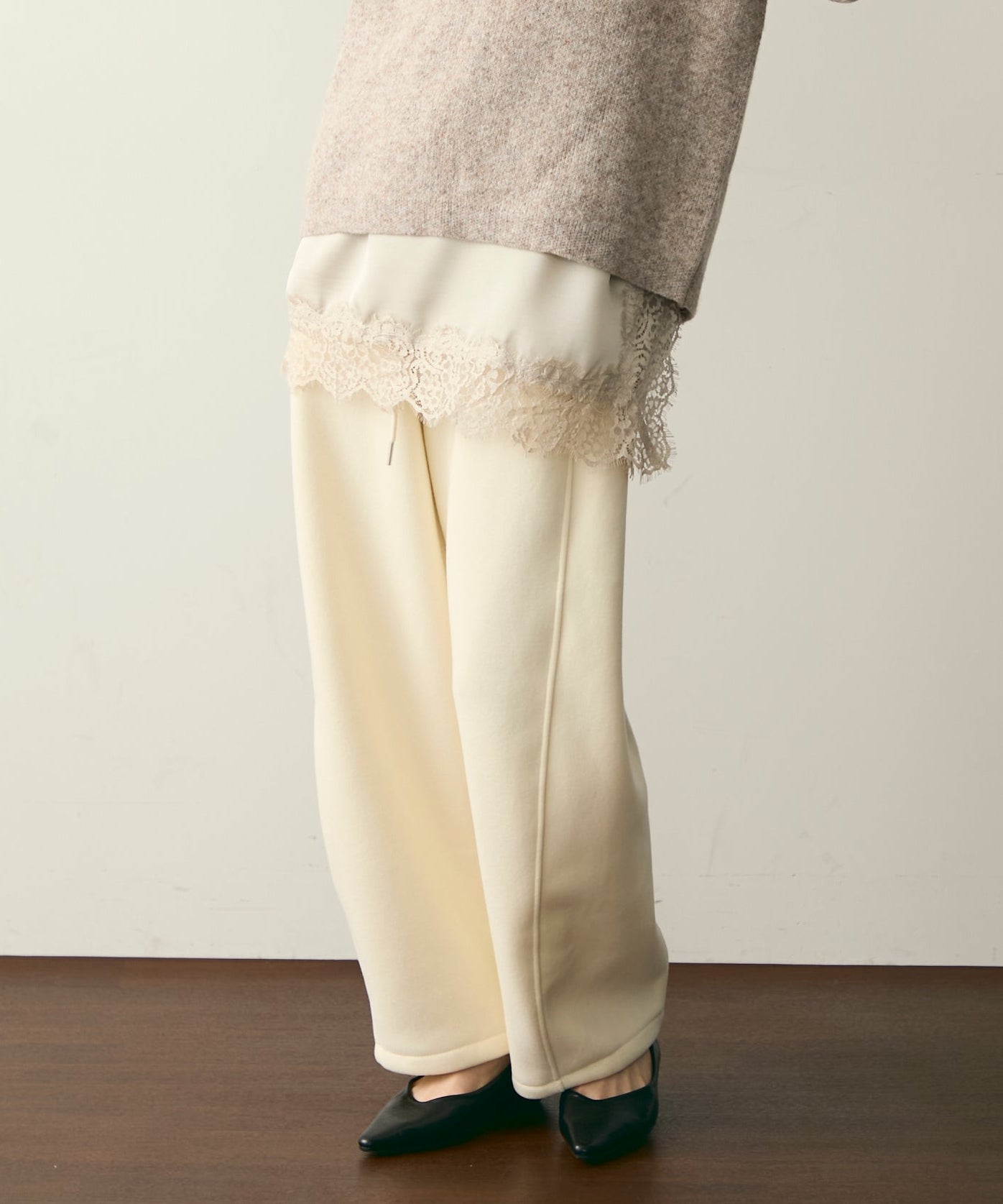 ウエストドロスト裏起毛スウェットカーブパンツ