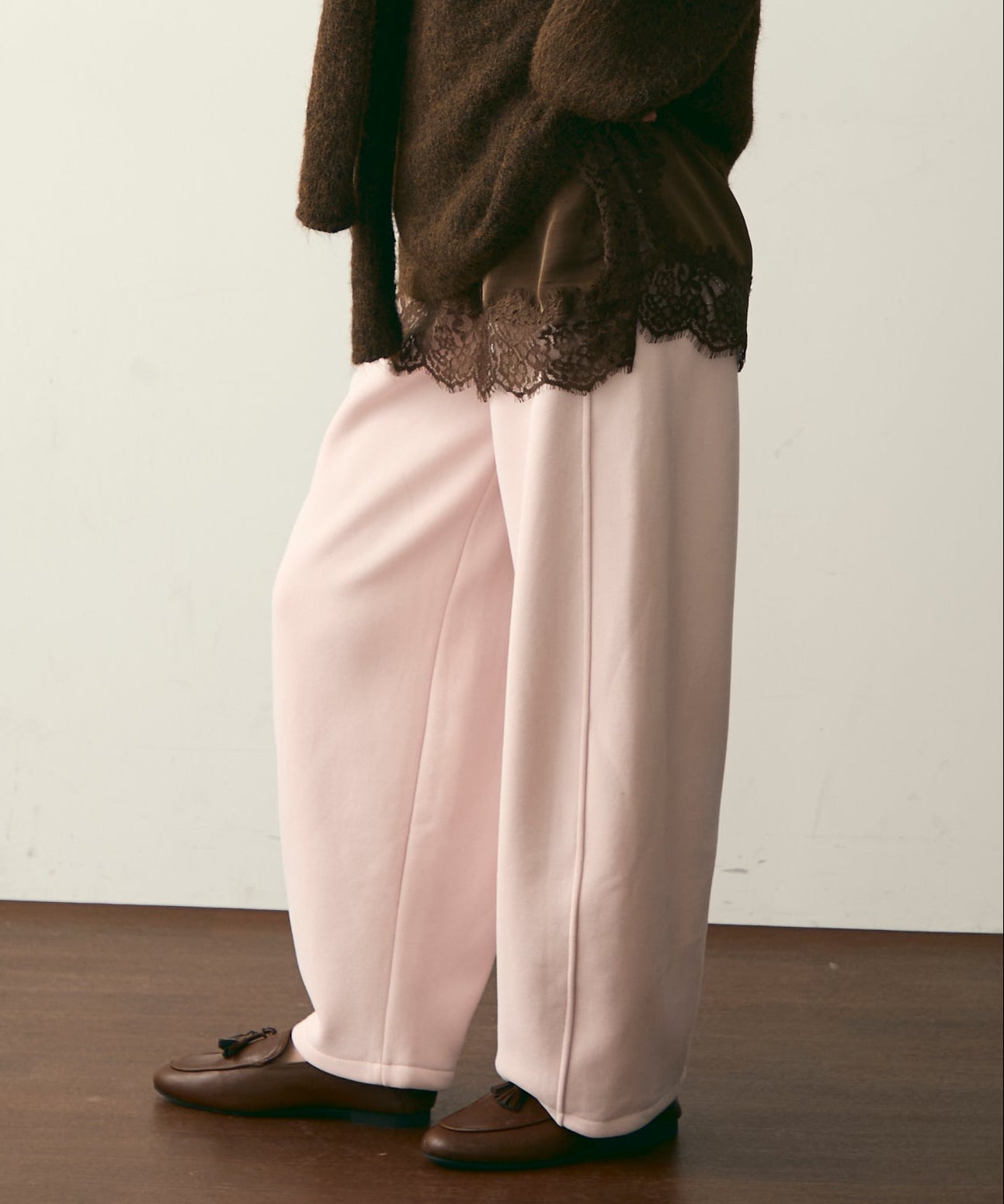 ウエストドロスト裏起毛スウェットカーブパンツ