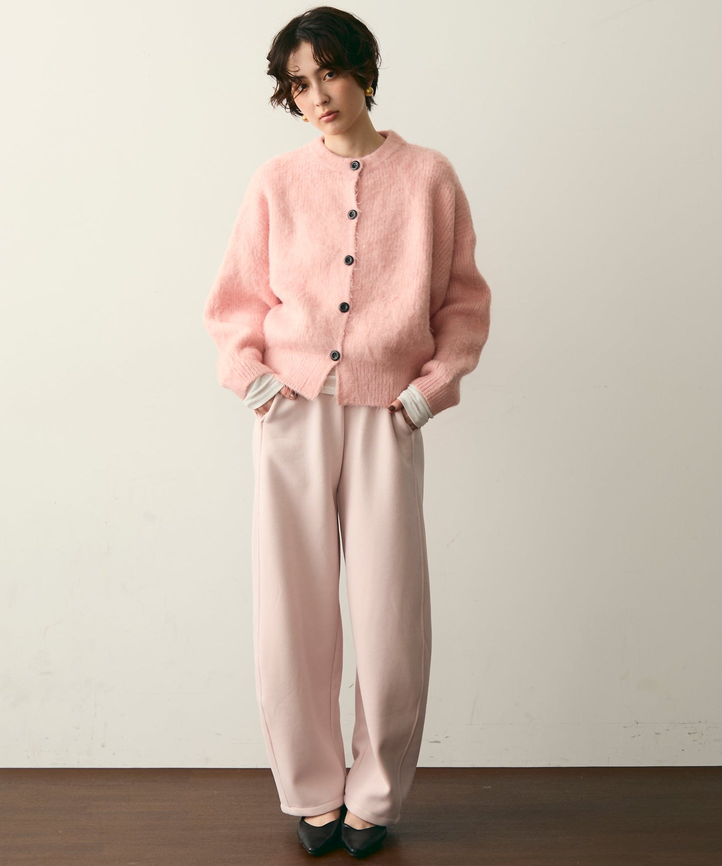 ウエストドロスト裏起毛スウェットカーブパンツ