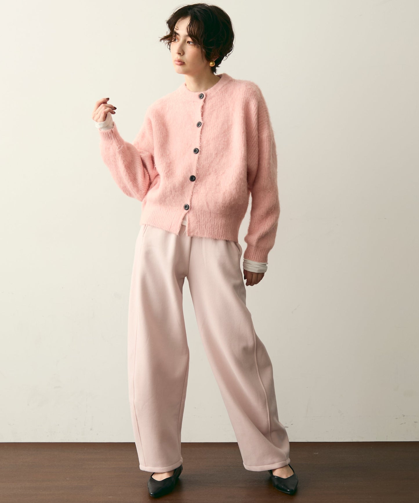 ウエストドロスト裏起毛スウェットカーブパンツ