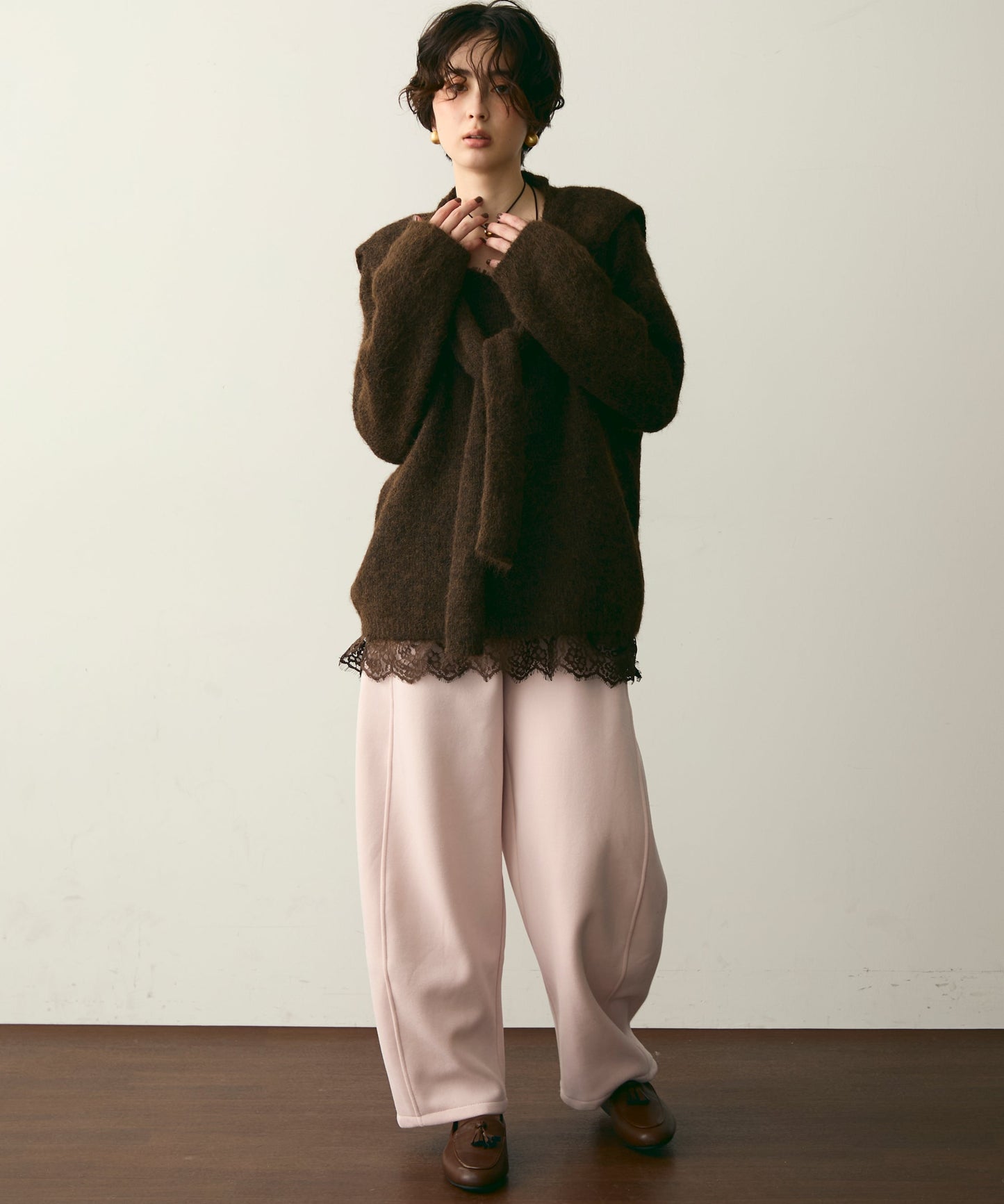 ウエストドロスト裏起毛スウェットカーブパンツ