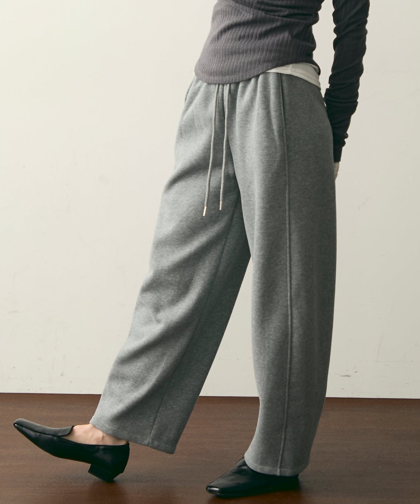 ウエストドロスト裏起毛スウェットカーブパンツ