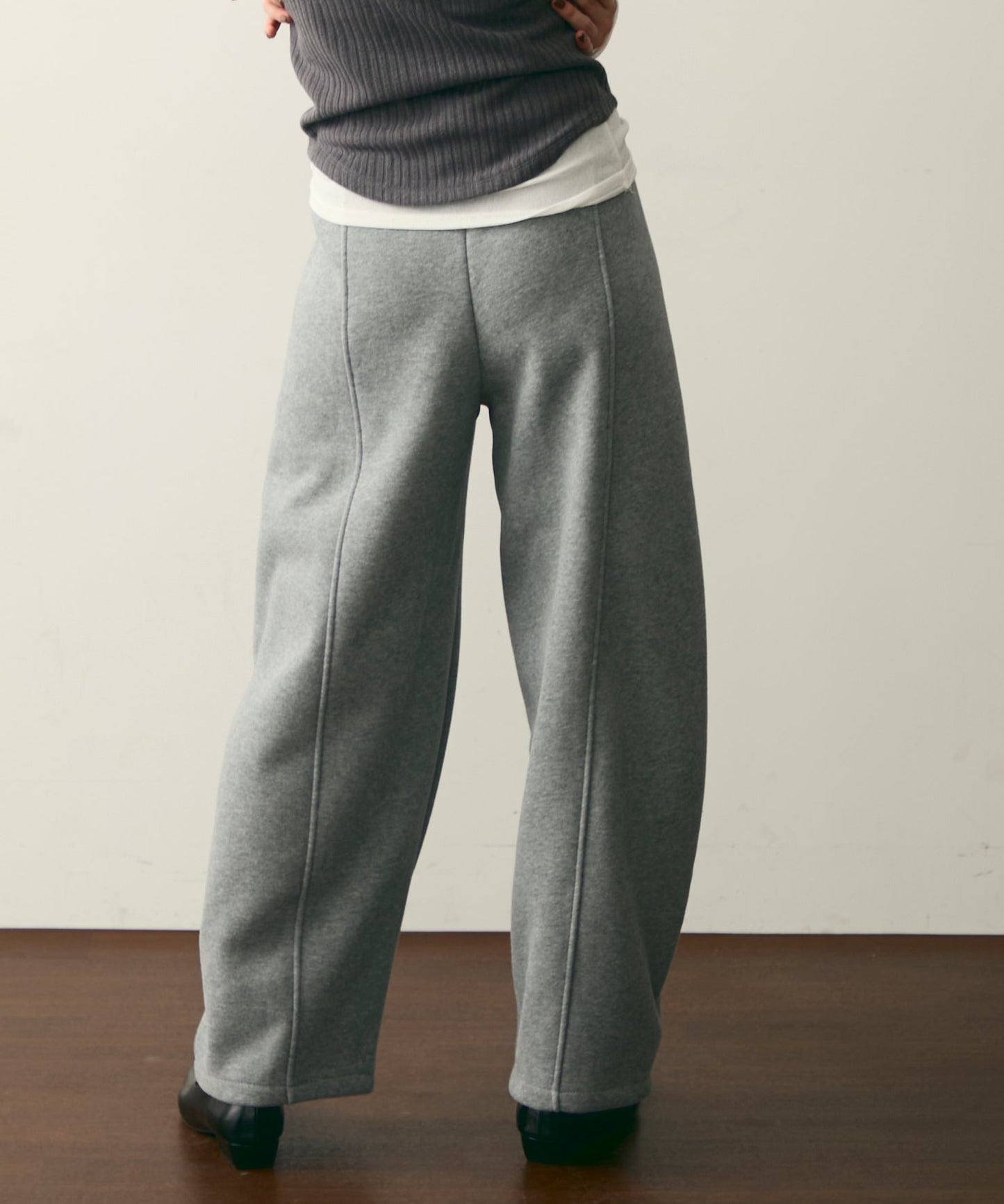 ウエストドロスト裏起毛スウェットカーブパンツ