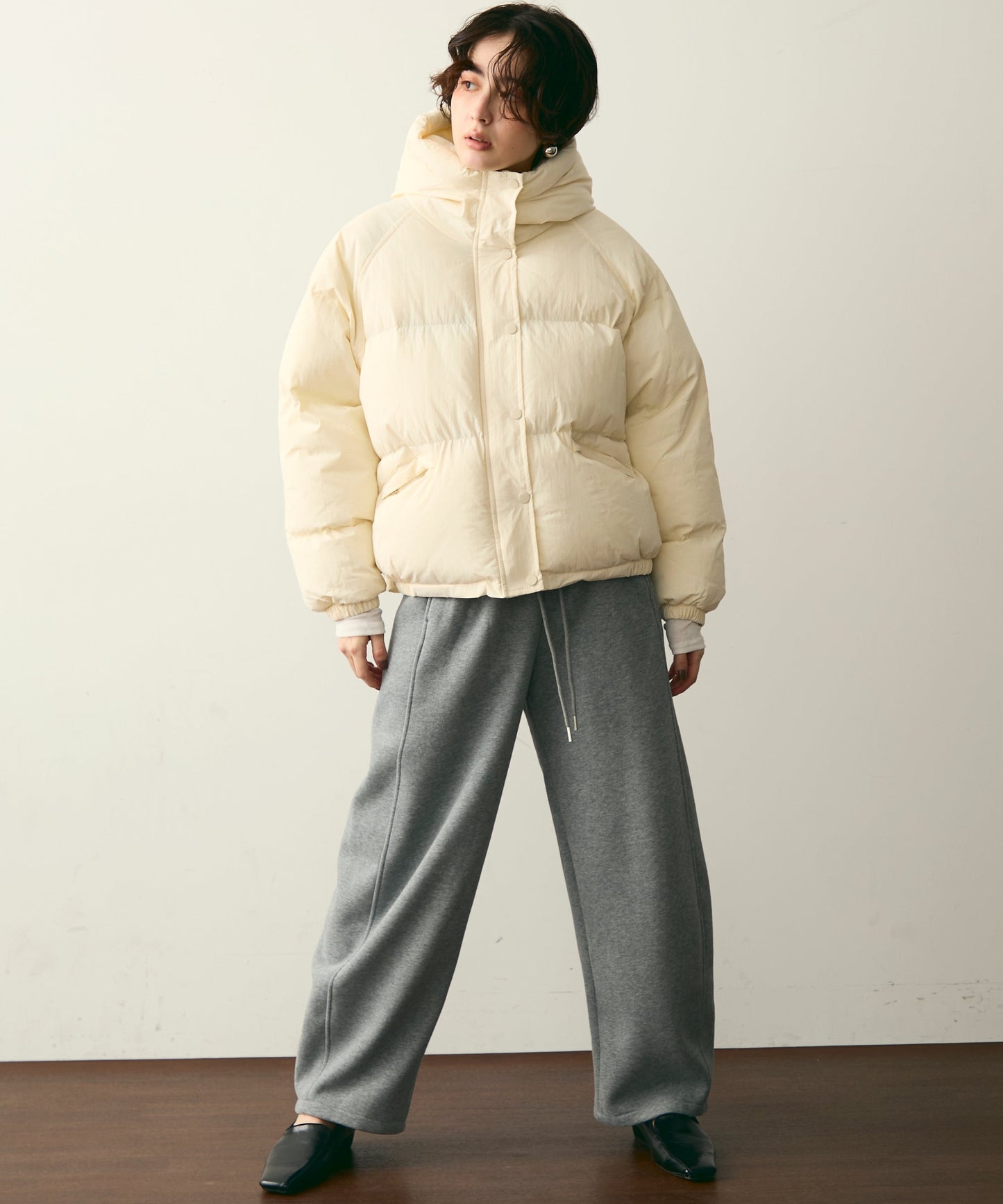 ウエストドロスト裏起毛スウェットカーブパンツ