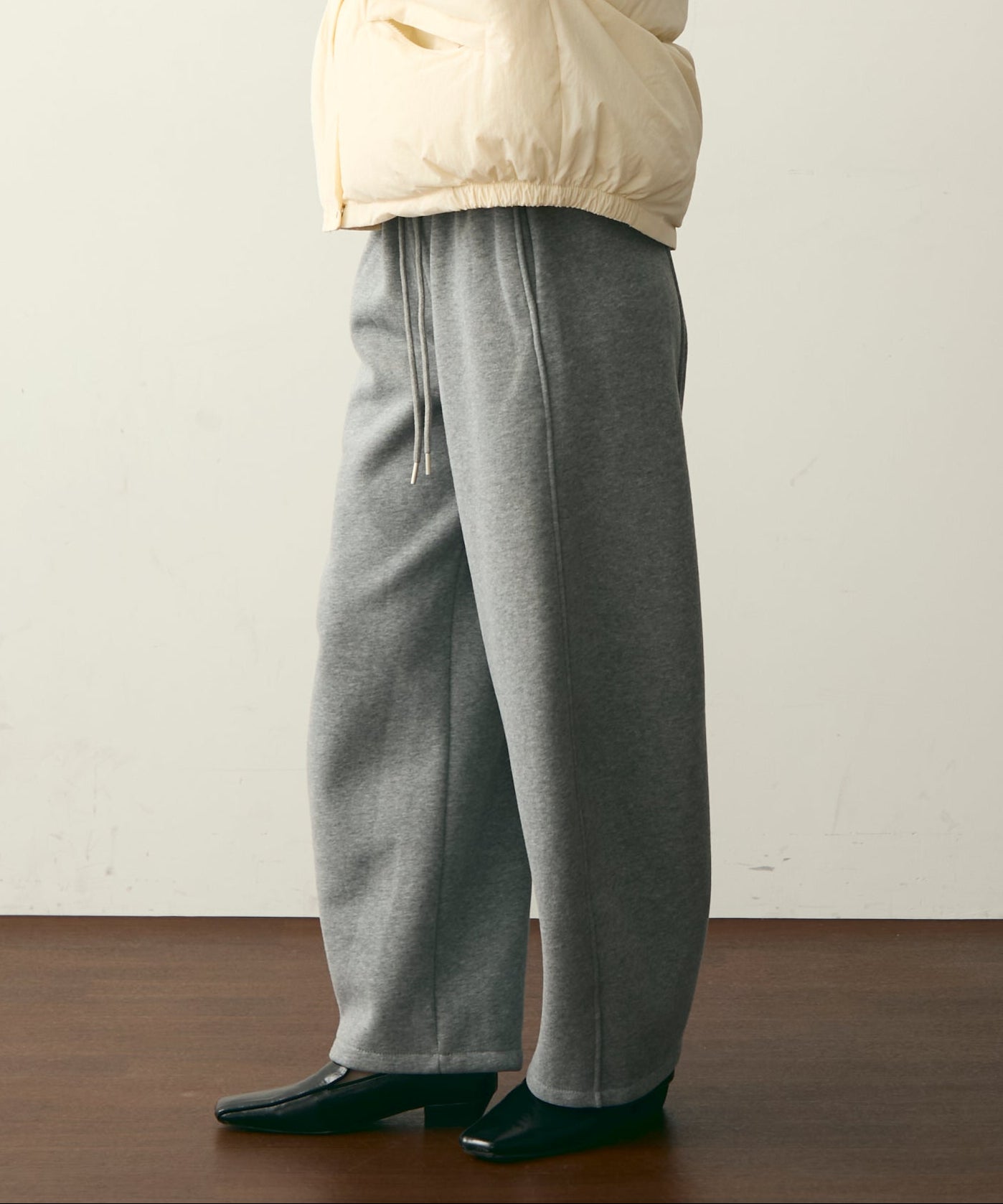 ウエストドロスト裏起毛スウェットカーブパンツ