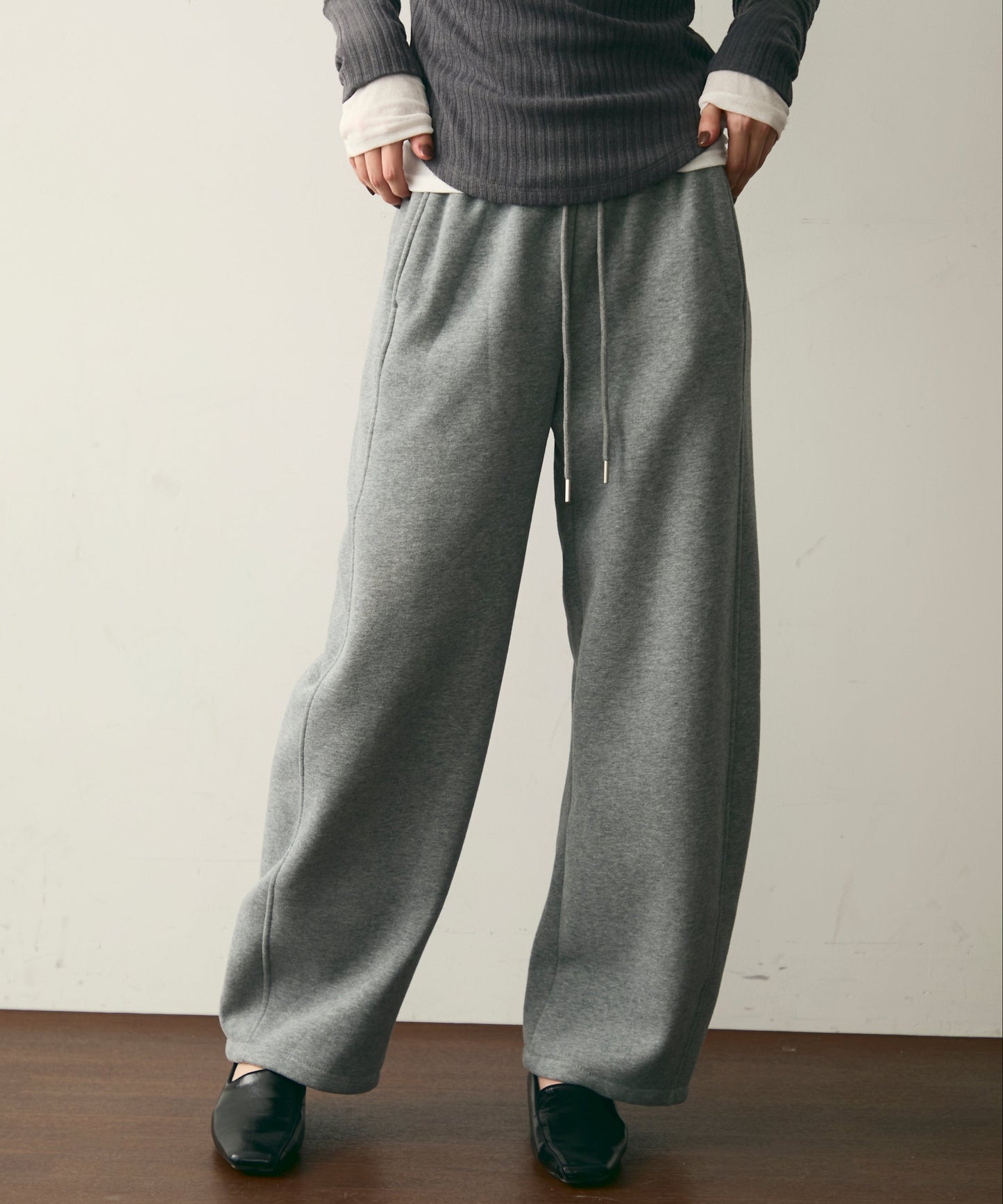 ウエストドロスト裏起毛スウェットカーブパンツ