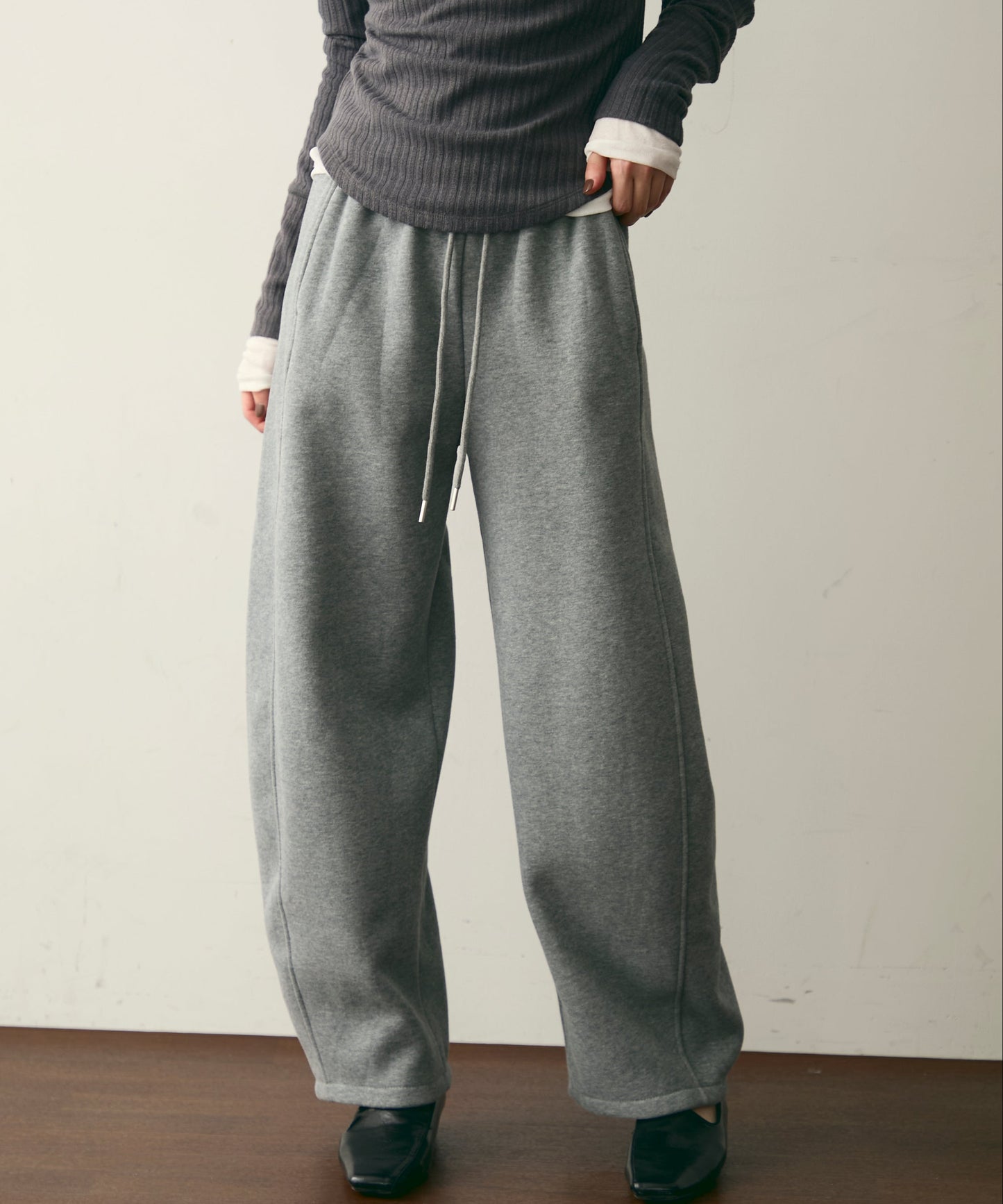 ウエストドロスト裏起毛スウェットカーブパンツ