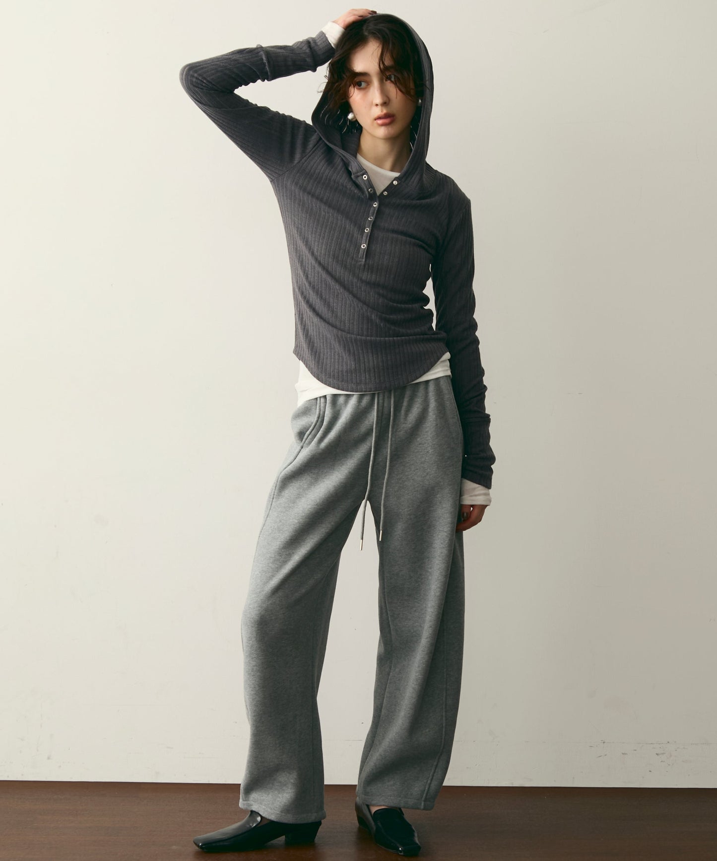 ウエストドロスト裏起毛スウェットカーブパンツ