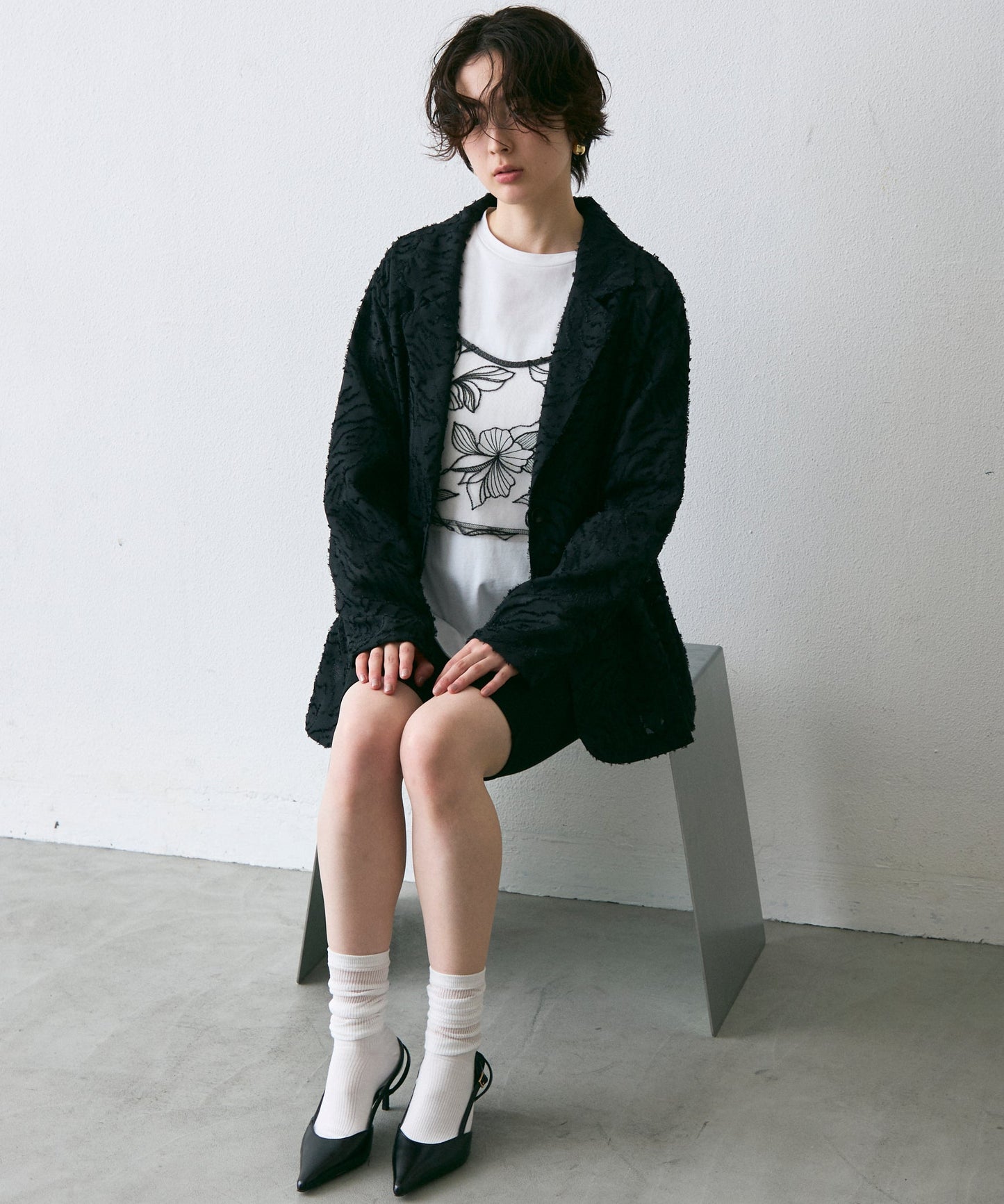 ジャガード柄シングルジャケット