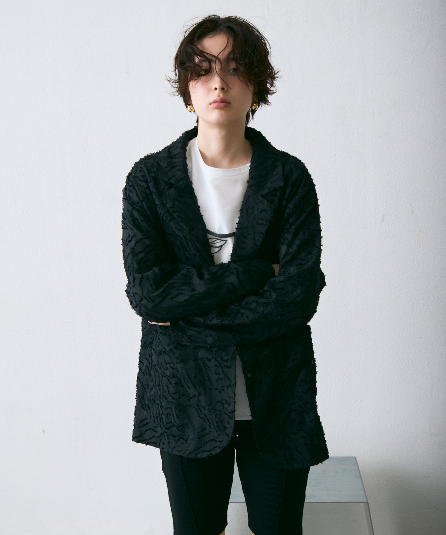 ジャガード柄シングルジャケット