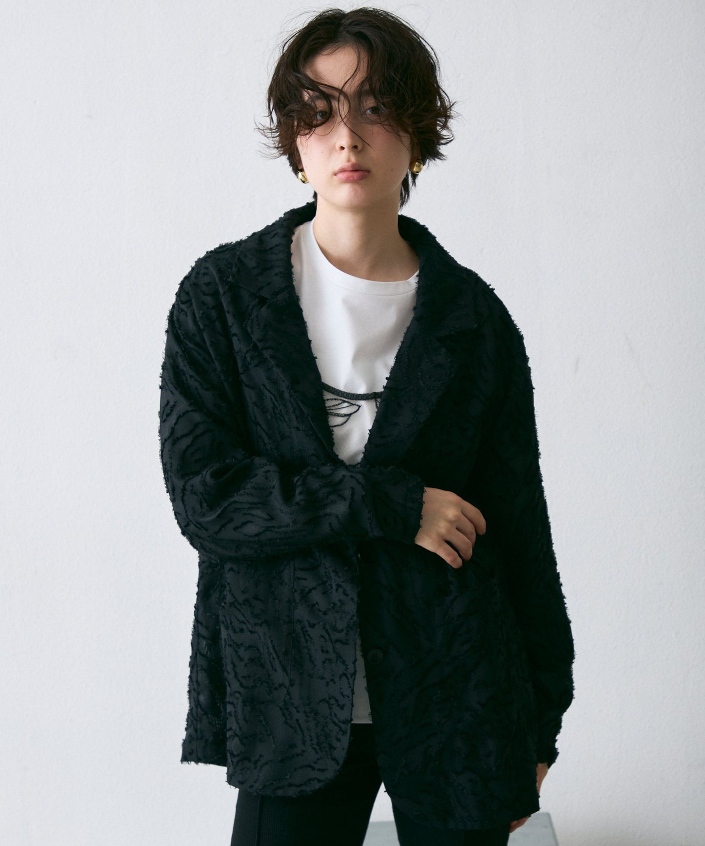 ジャガード柄シングルジャケット