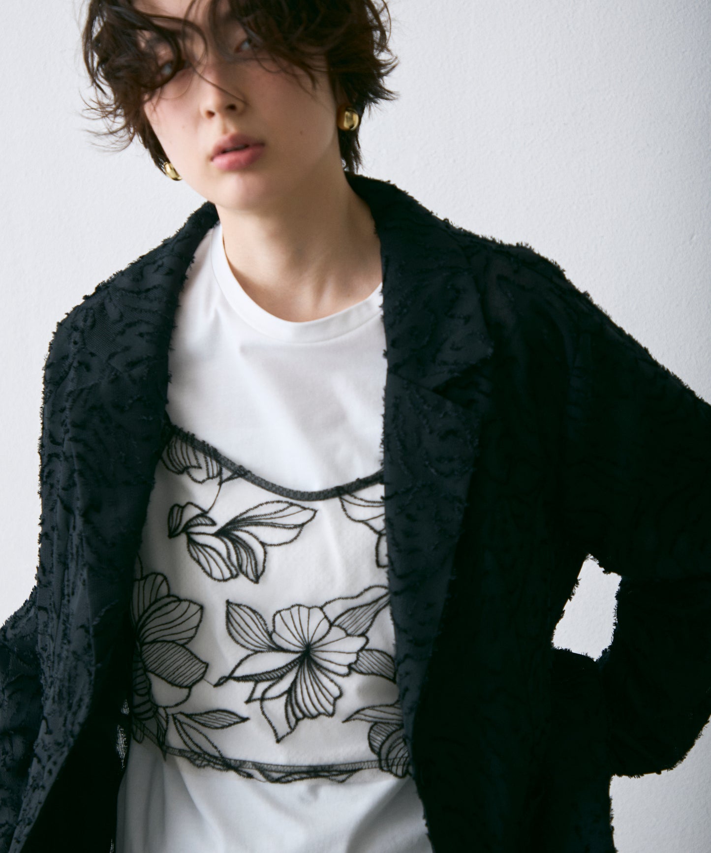 ジャガード柄シングルジャケット